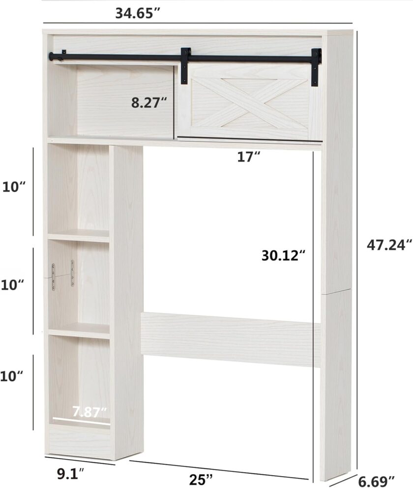 SOSPIRO Farmhouse Over The Toilet Storage with Sliding Barn Door, Freestanding Bathroom Organizer Over Toilet Storage Cabinet Shelf Space Saver Rack for Restroom, Laundry, White - Image 2