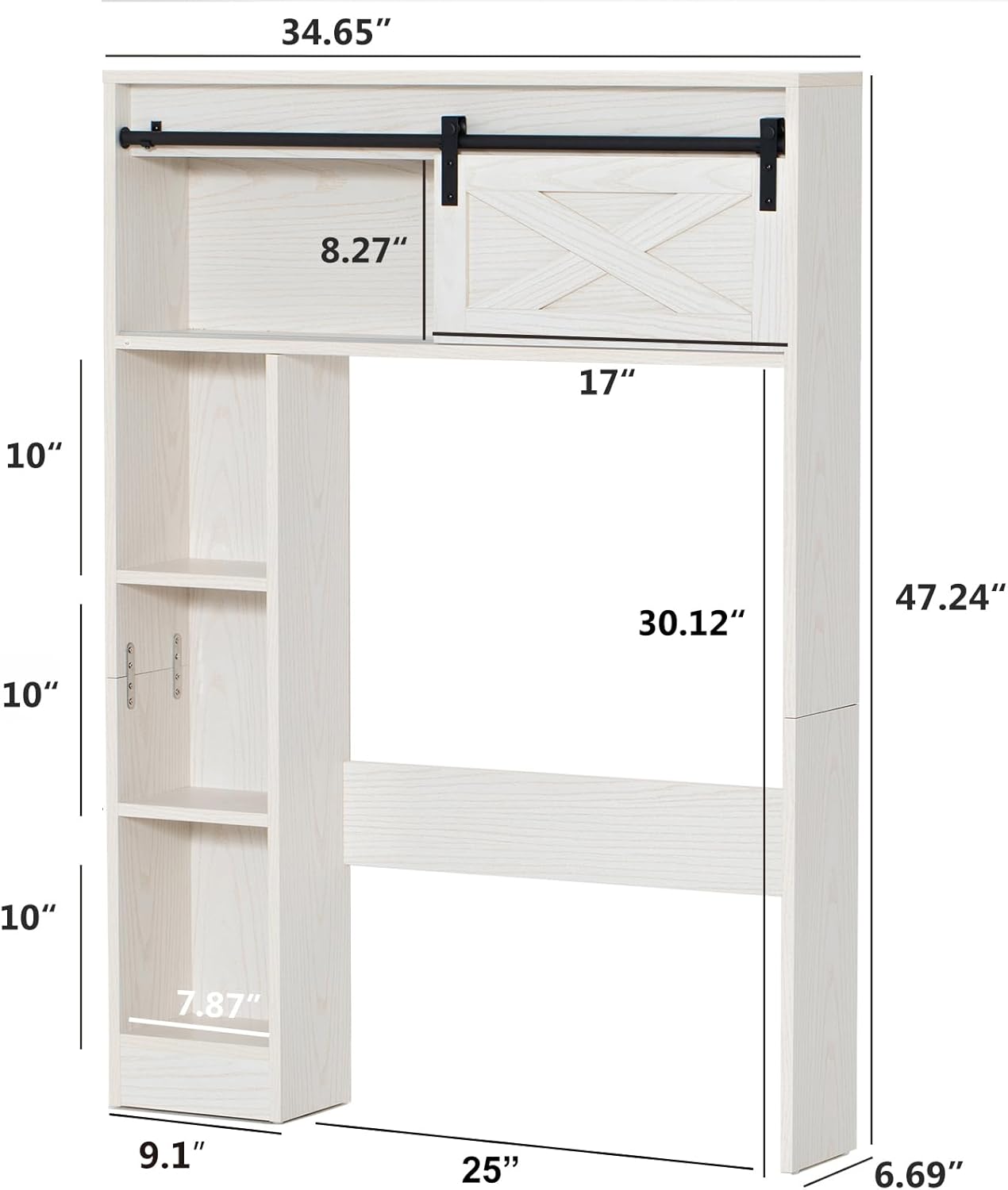 SOSPIRO Farmhouse Over The Toilet Storage with Sliding Barn Door, Freestanding Bathroom Organizer Over Toilet Storage Cabinet Shelf Space Saver Rack for Restroom, Laundry, White - Image 2