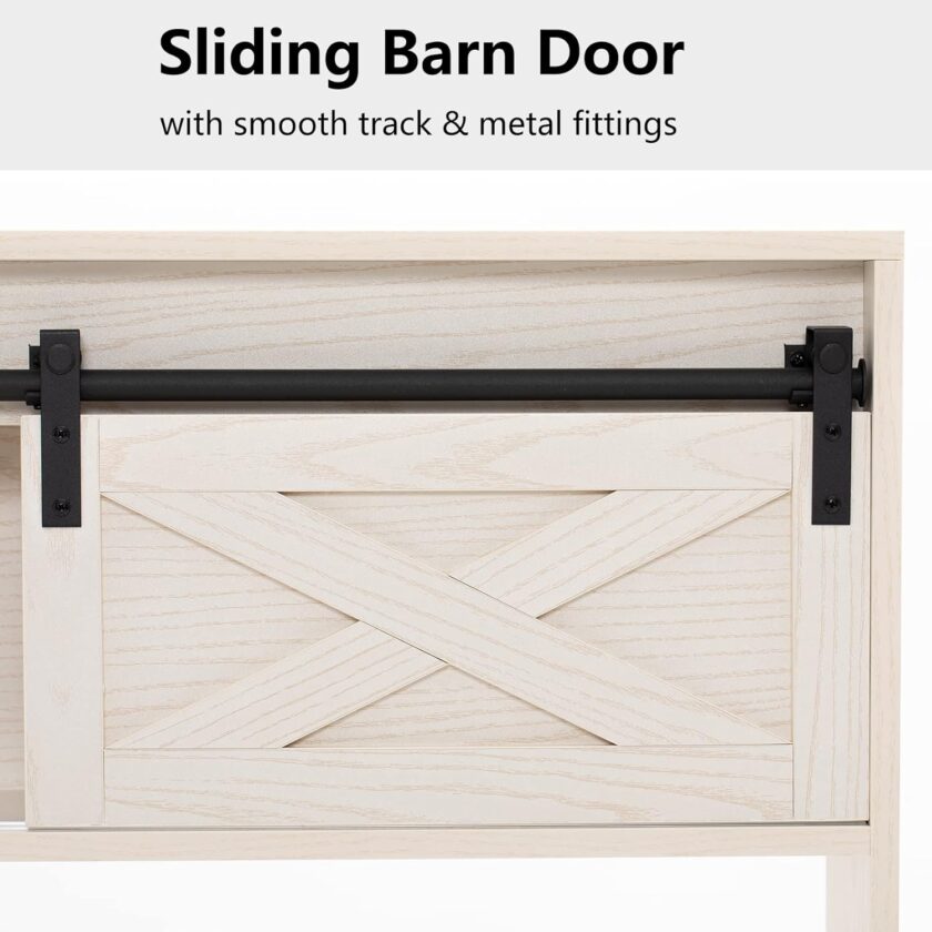 SOSPIRO Farmhouse Over The Toilet Storage with Sliding Barn Door, Freestanding Bathroom Organizer Over Toilet Storage Cabinet Shelf Space Saver Rack for Restroom, Laundry, White - Image 4