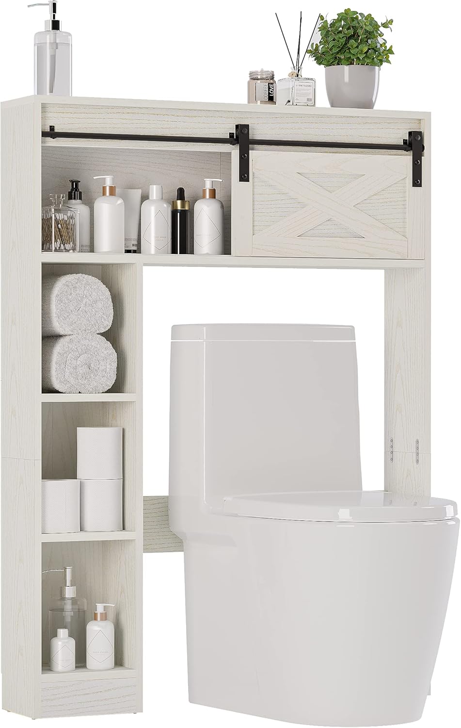 SOSPIRO Farmhouse Over The Toilet Storage with Sliding Barn Door, Freestanding Bathroom Organizer Over Toilet Storage Cabinet Shelf Space Saver Rack for Restroom, Laundry, White - Image 7