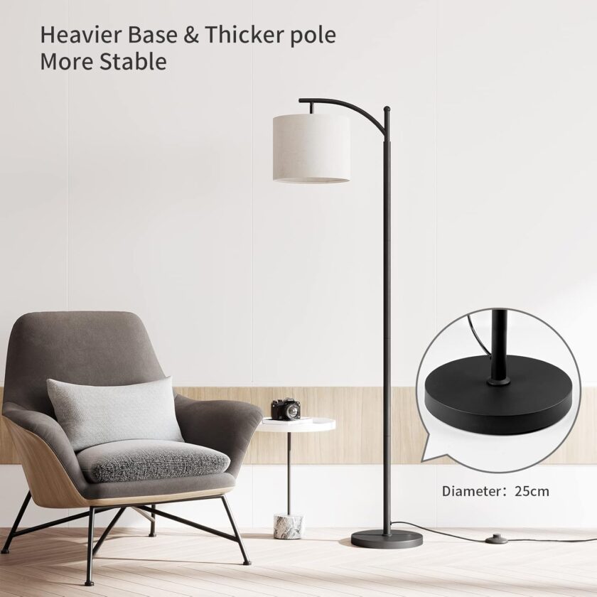 SUNMORY Arc Floor Lamp, Modern Floor Lamp with Romote Control and Stepless Dimmable Bulb, Metal Standing Lamps with Hanging Lampshade for Living Room, Bedroom, Office (Black) - Image 6