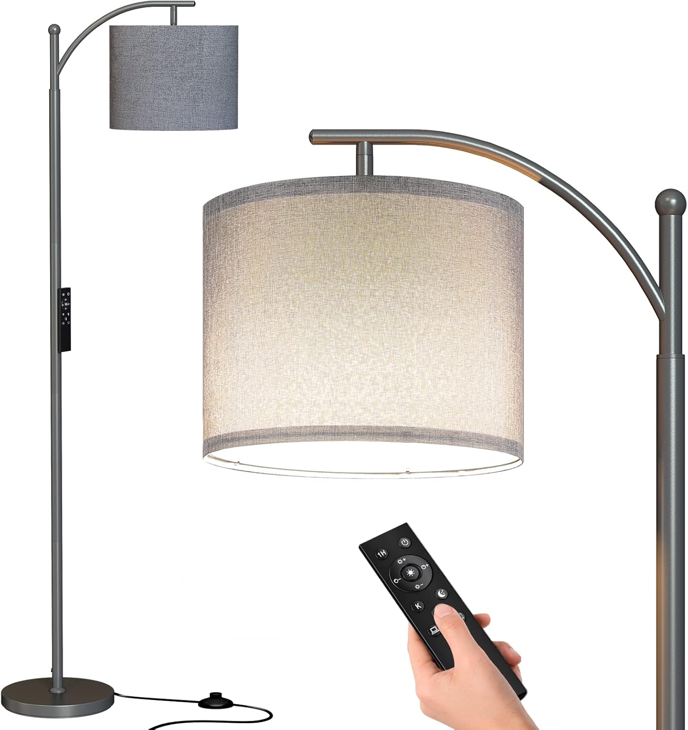 SUNMORY Arc Floor Lamp, Modern Floor Lamp with Romote Control and Stepless Dimmable Bulb, Metal Standing Lamps with Hanging Lampshade for Living Room, Bedroom, Office (Black) - Image 7