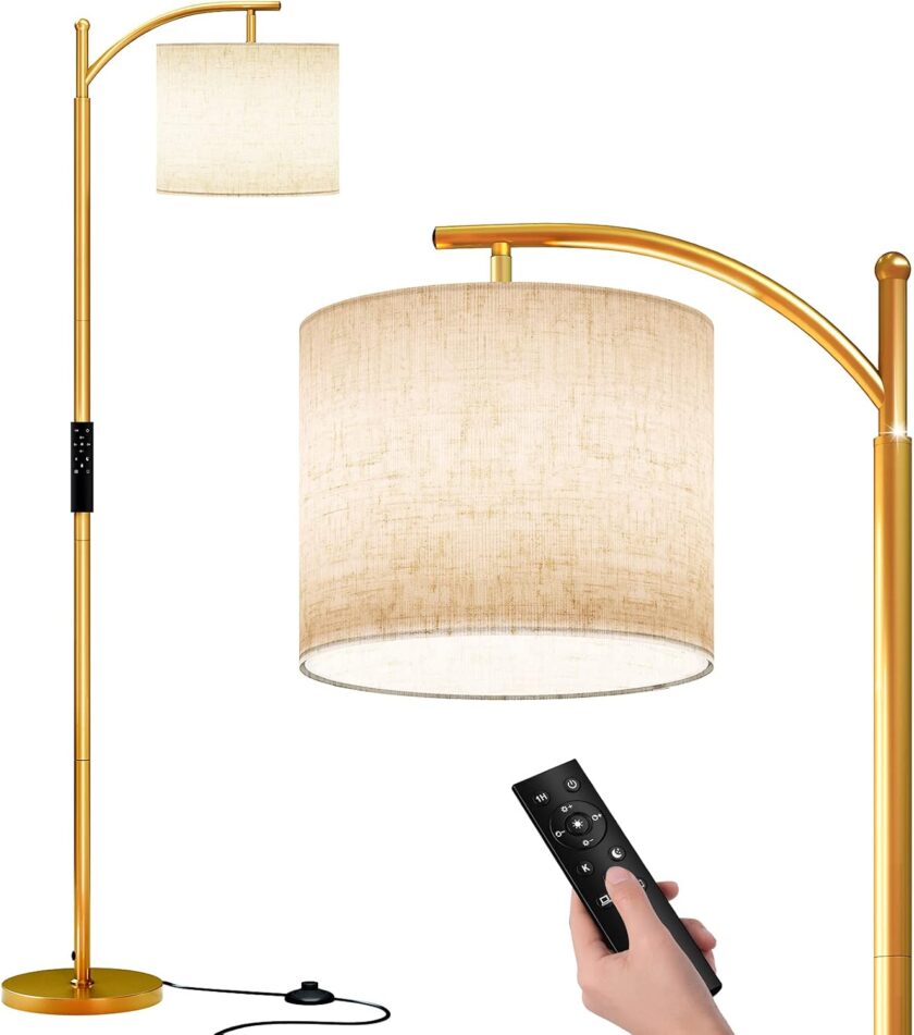 SUNMORY Arc Floor Lamp, Modern Floor Lamp with Romote Control and Stepless Dimmable Bulb, Metal Standing Lamps with Hanging Lampshade for Living Room, Bedroom, Office (Black) - Image 8