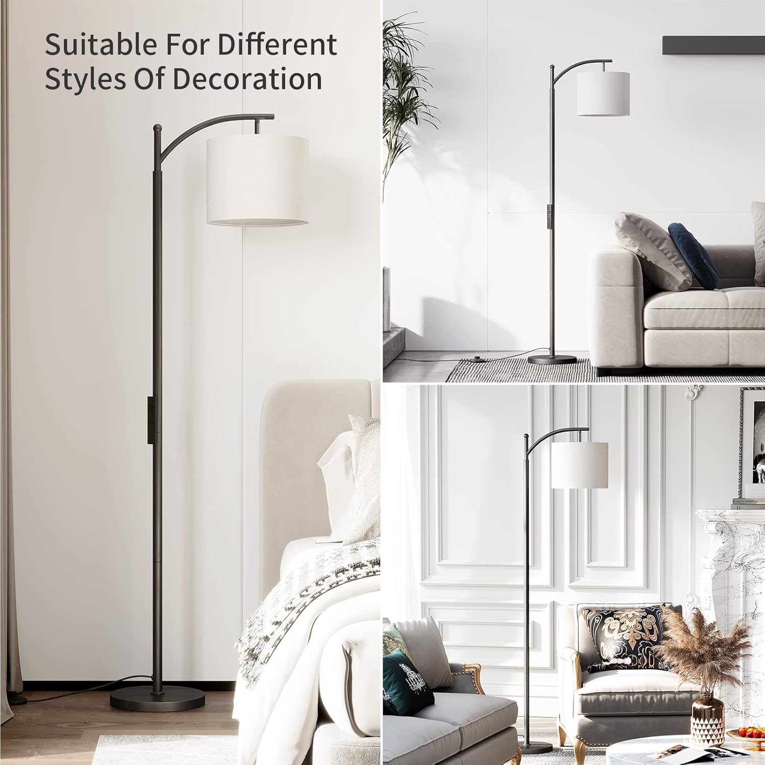 SUNMORY Arc Floor Lamp, Modern Floor Lamp with Romote Control and Stepless Dimmable Bulb, Metal Standing Lamps with Hanging Lampshade for Living Room, Bedroom, Office (Black) - Image 5