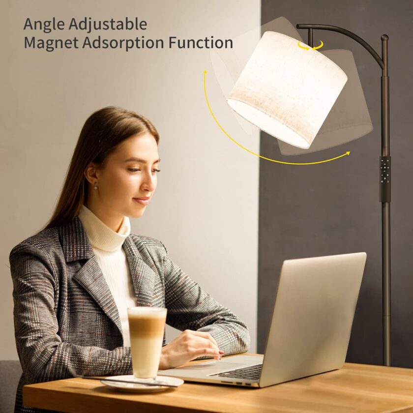 SUNMORY Arc Floor Lamp, Modern Floor Lamp with Romote Control and Stepless Dimmable Bulb, Metal Standing Lamps with Hanging Lampshade for Living Room, Bedroom, Office (Black) - Image 3