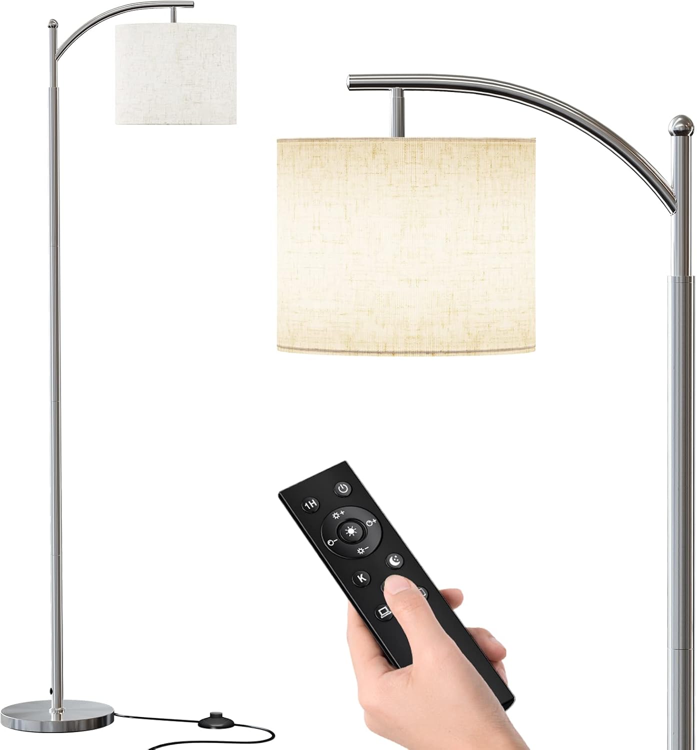 SUNMORY Arc Floor Lamp, Modern Floor Lamp with Romote Control and Stepless Dimmable Bulb, Metal Standing Lamps with Hanging Lampshade for Living Room, Bedroom, Office (Black) - Image 9