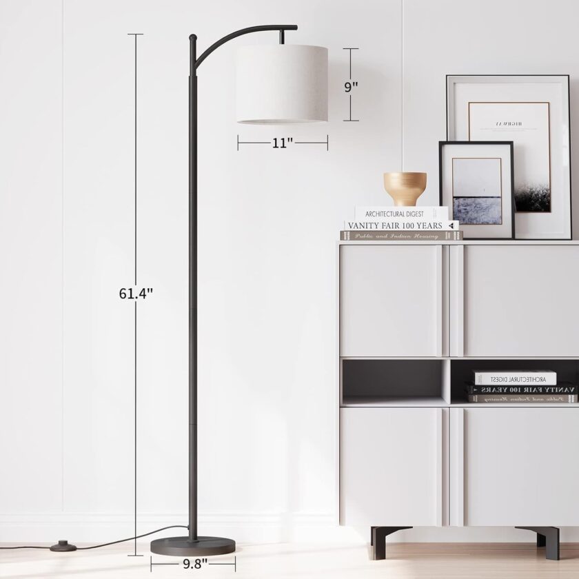 SUNMORY Arc Floor Lamp, Modern Floor Lamp with Romote Control and Stepless Dimmable Bulb, Metal Standing Lamps with Hanging Lampshade for Living Room, Bedroom, Office (Black) - Image 4