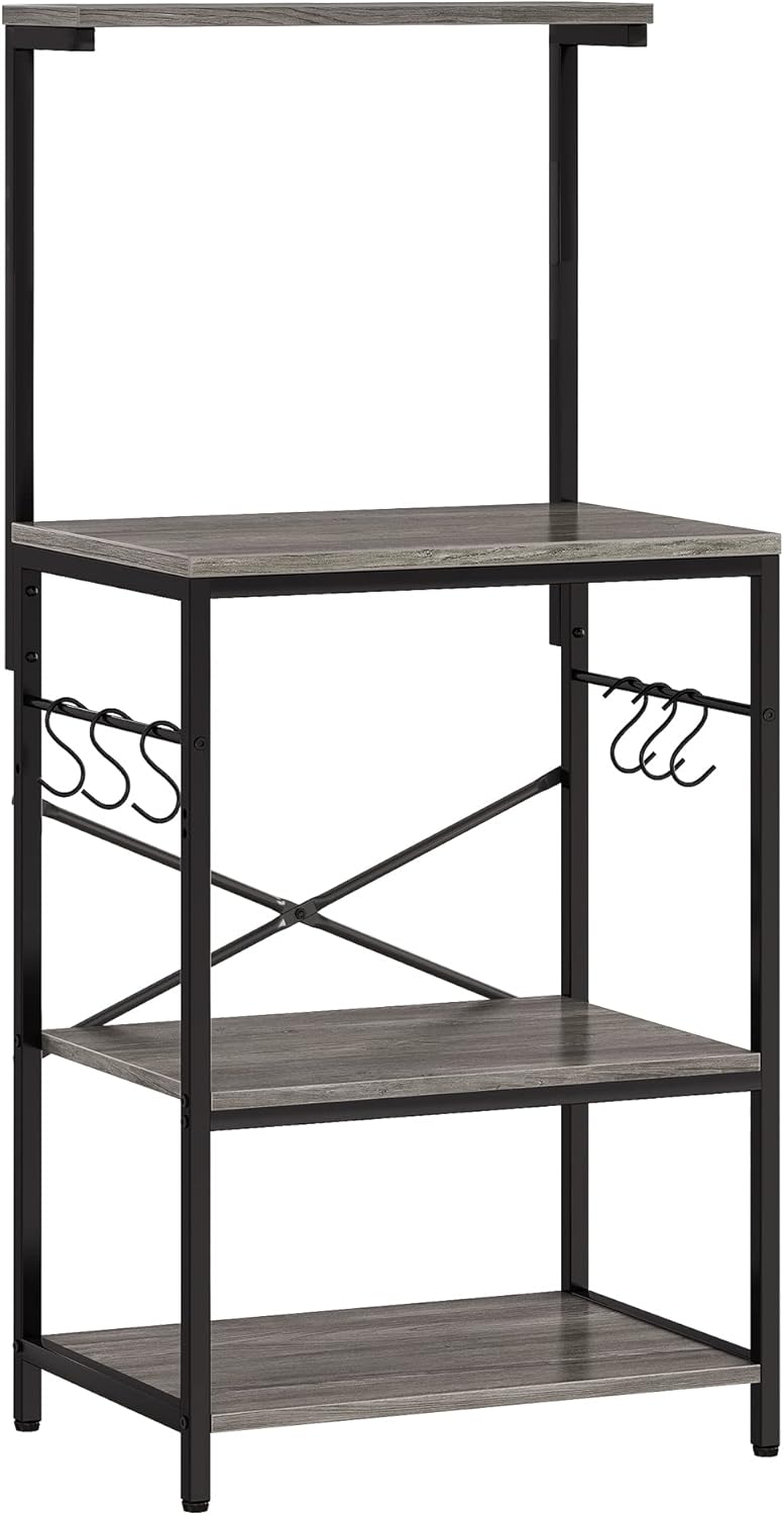 SUPERJARE Kitchen Bakers Rack with Power Outlet, Coffee Bar Table 4 Tiers, Kitchen Microwave Stand with 6 S-Shaped Hooks, Kitchen Storage Shelf Rack for Spices, Pots and Pans - Vintage Brown - Image 9