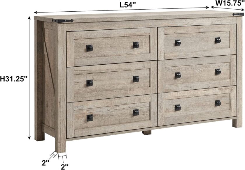 T4TREAM Farmhouse 6 Drawers Dresser Chests for Bedroom, Wood Rustic Wide Chset of Drawers,Storage Dressers Organizer for Bedroom, Living Room,Hallway, Light Rustic Oak - Image 2