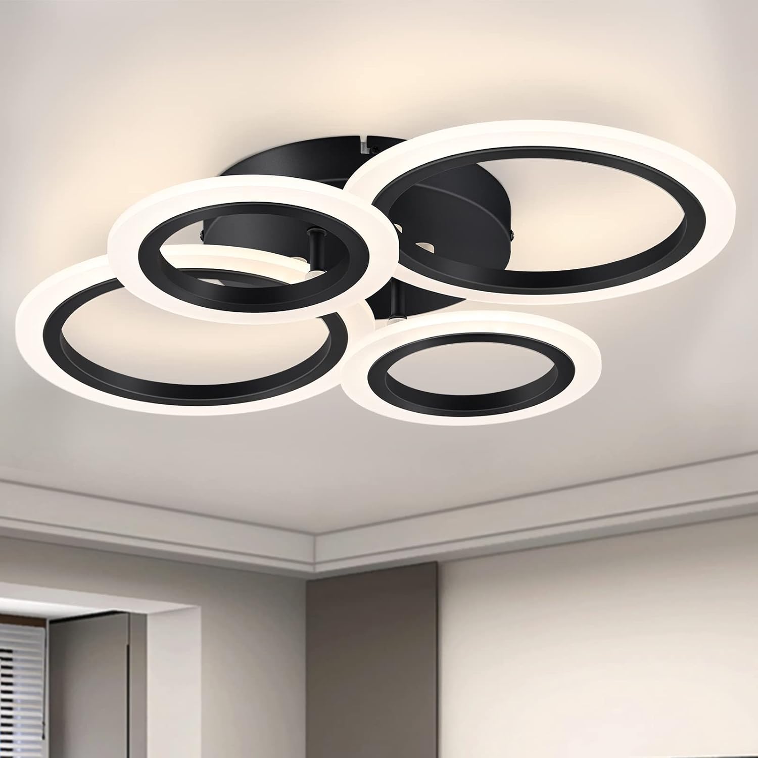 TEMINBU Modern LED Ceiling Light, Black 6 Rings Flush Mount Ceiling Light, 4000K Lighting Fixture Ceiling Lamp for Kitchen, Bedroom, Living Room, Laundry Room - Image 13