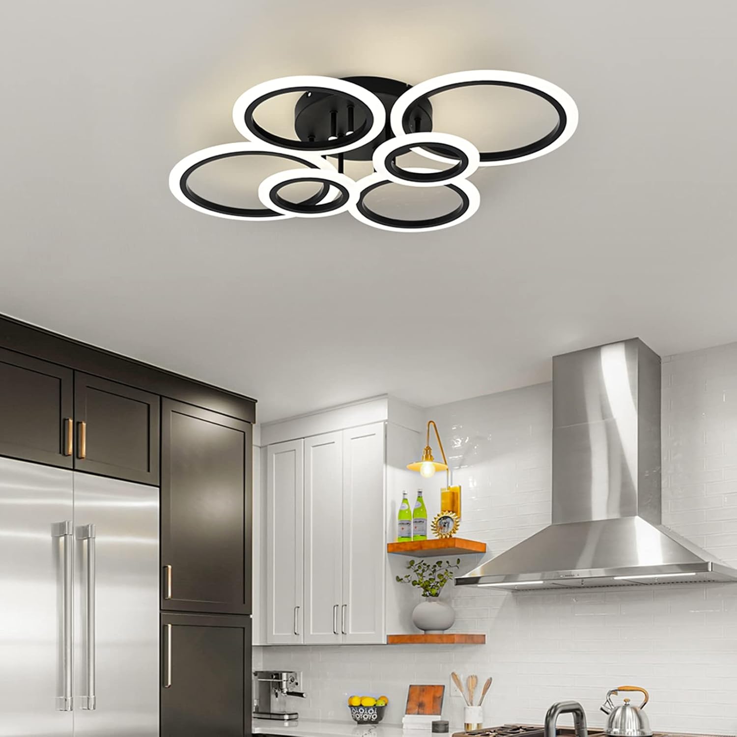 TEMINBU Modern LED Ceiling Light, Black 6 Rings Flush Mount Ceiling Light, 4000K Lighting Fixture Ceiling Lamp for Kitchen, Bedroom, Living Room, Laundry Room - Image 3
