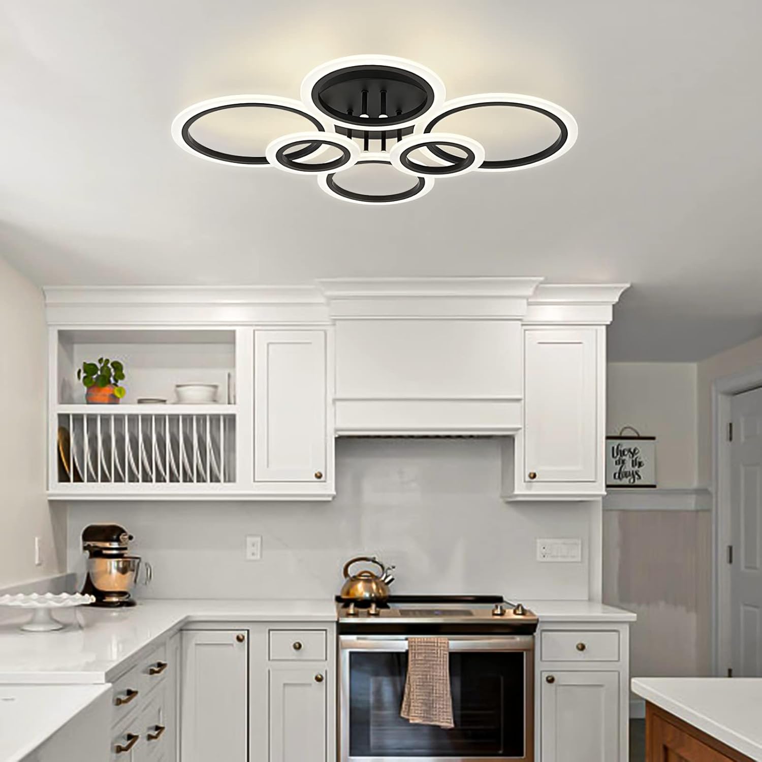 TEMINBU Modern LED Ceiling Light, Black 6 Rings Flush Mount Ceiling Light, 4000K Lighting Fixture Ceiling Lamp for Kitchen, Bedroom, Living Room, Laundry Room - Image 2
