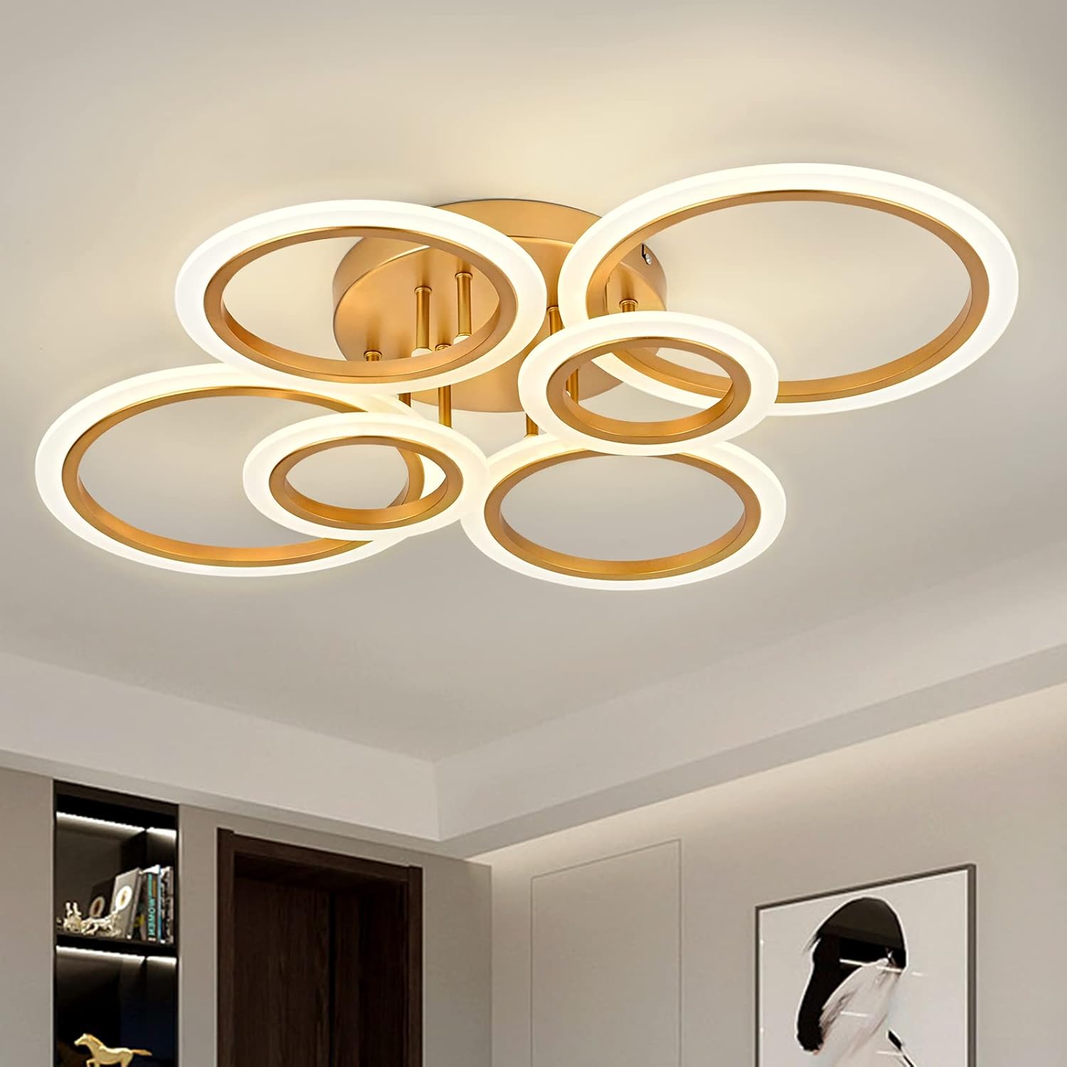TEMINBU Modern LED Ceiling Light, Black 6 Rings Flush Mount Ceiling Light, 4000K Lighting Fixture Ceiling Lamp for Kitchen, Bedroom, Living Room, Laundry Room - Image 9
