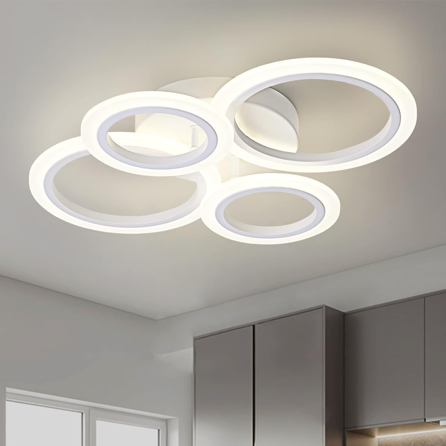 TEMINBU Modern LED Ceiling Light, Black 6 Rings Flush Mount Ceiling Light, 4000K Lighting Fixture Ceiling Lamp for Kitchen, Bedroom, Living Room, Laundry Room - Image 11