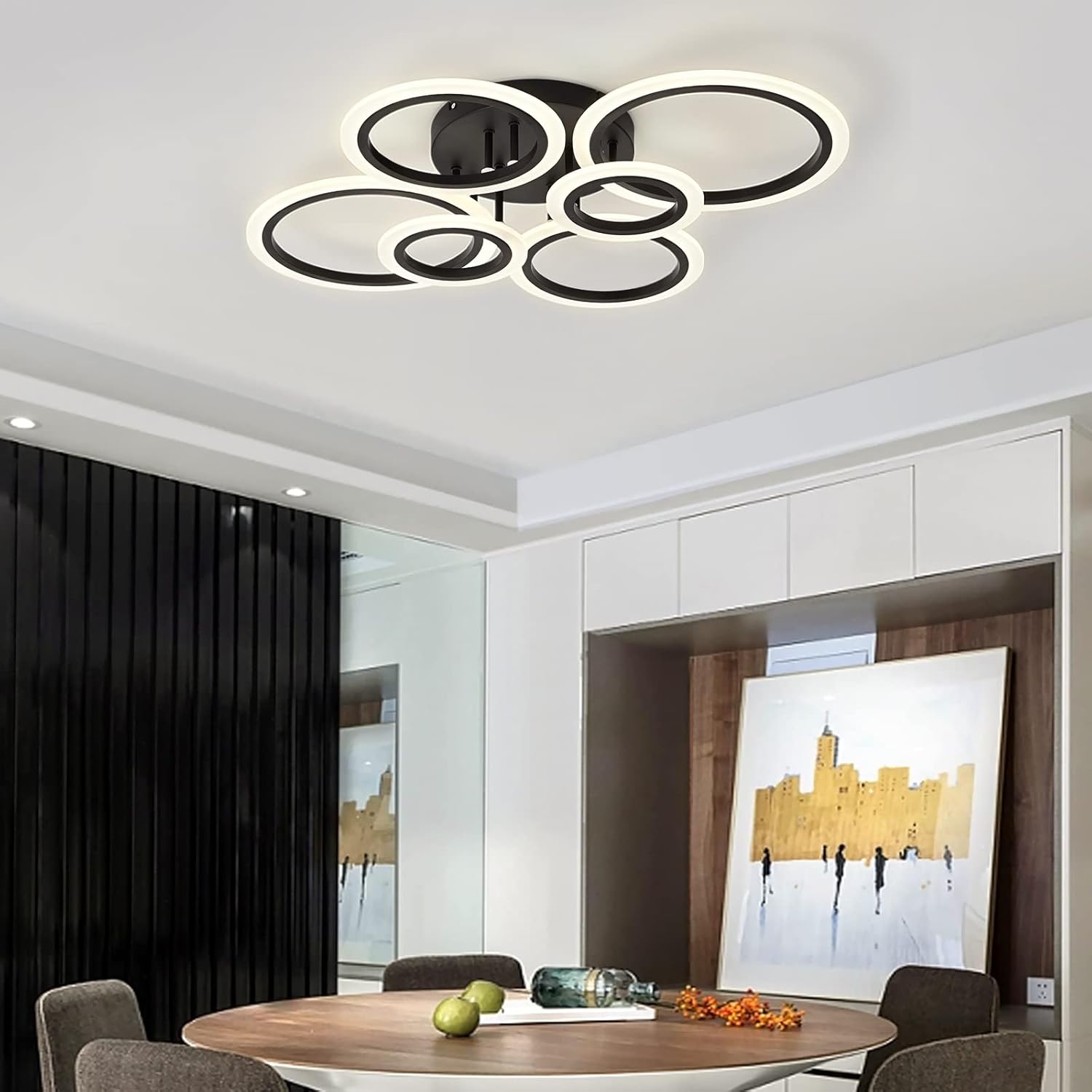 TEMINBU Modern LED Ceiling Light, Black 6 Rings Flush Mount Ceiling Light, 4000K Lighting Fixture Ceiling Lamp for Kitchen, Bedroom, Living Room, Laundry Room - Image 8