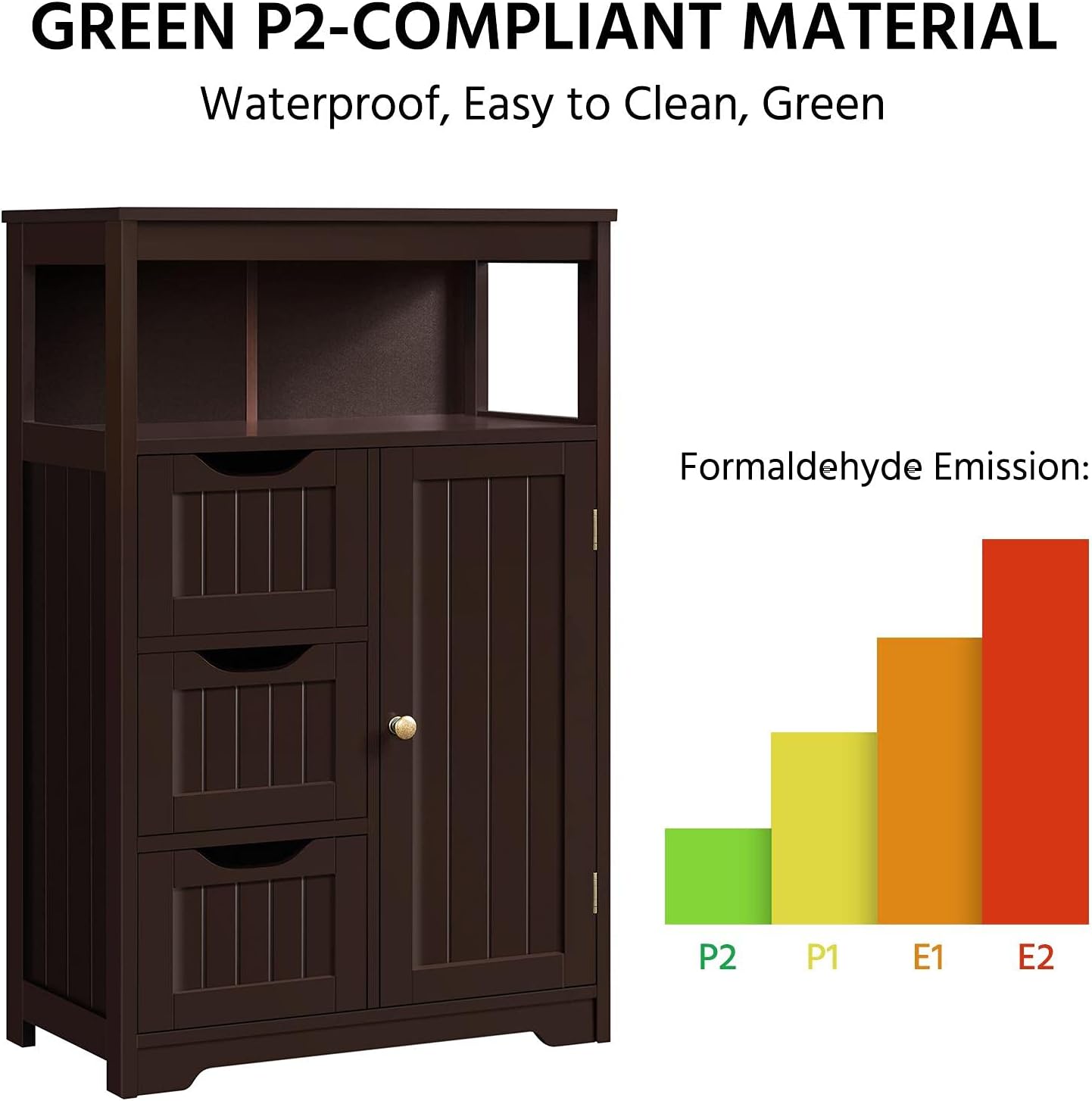 Topeakmart Wood Bathroom Floor Cabinet, Free Standing Storage Cabinet with 3 Drawers and Cupboard, Hallway\/Entryway Cabinet, Living Room Accent Furniture, Espresso - Image 9