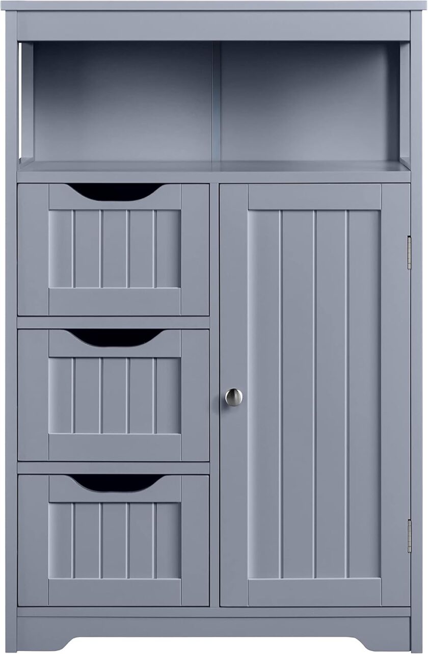 Topeakmart Wood Bathroom Floor Cabinet, Free Standing Storage Cabinet with 3 Drawers and Cupboard, Hallway\/Entryway Cabinet, Living Room Accent Furniture, Espresso - Image 11