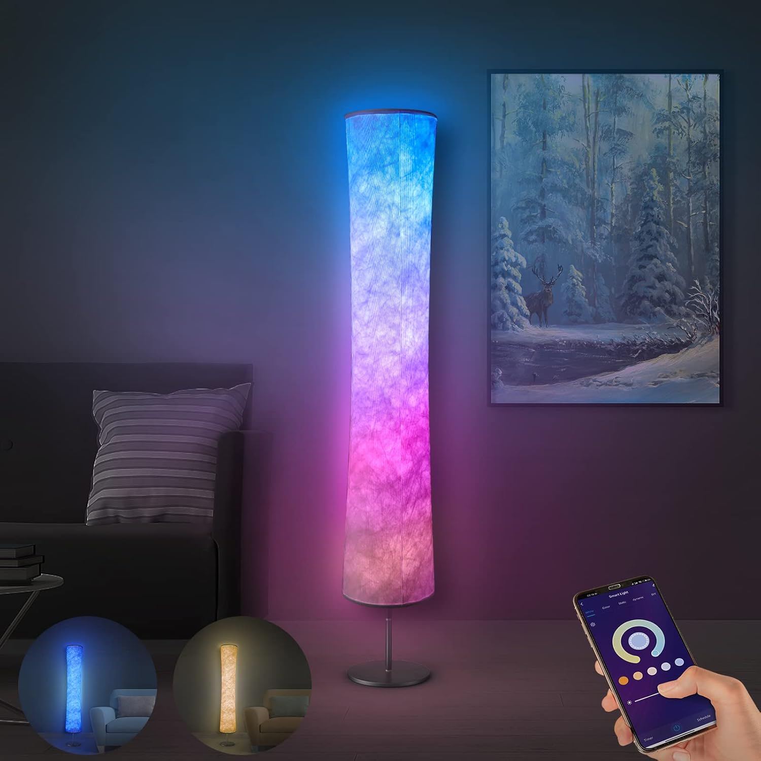 Torchlet LED Standing Lamp with Remote Control, Adjustable Color Temperature and Brightness, Modern Floor Lamp with Fabric Shade for Bedroom, Living Room - Image 8