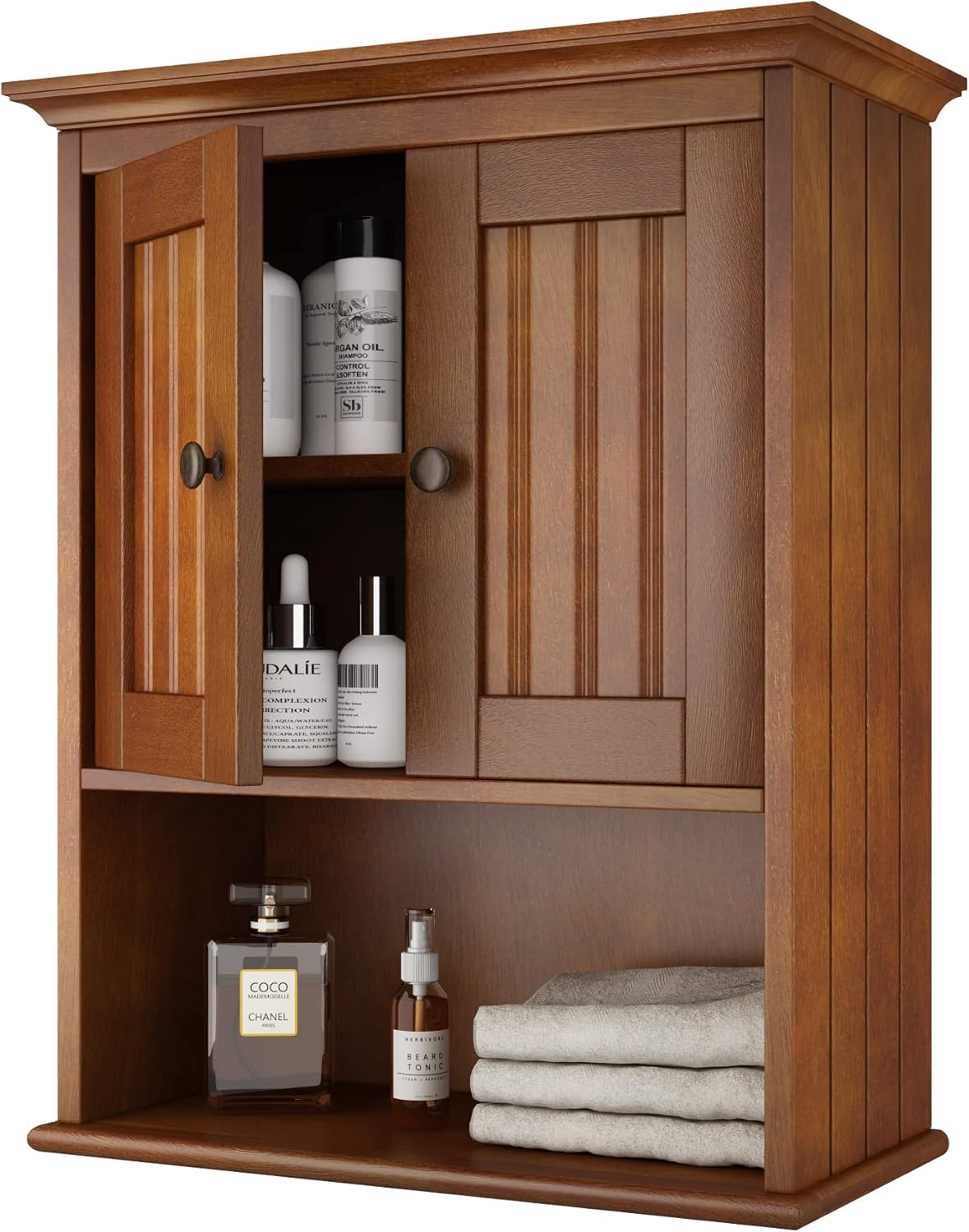 Treocho Wood Wall Cabinet, Bathroom Medicine Cabinet Storage with Doors and Adjustable Shelf, Rustic Cabinet Wall Mounted for Bathroom, Livingroom, Kitchen, Cupboard, White - Image 8