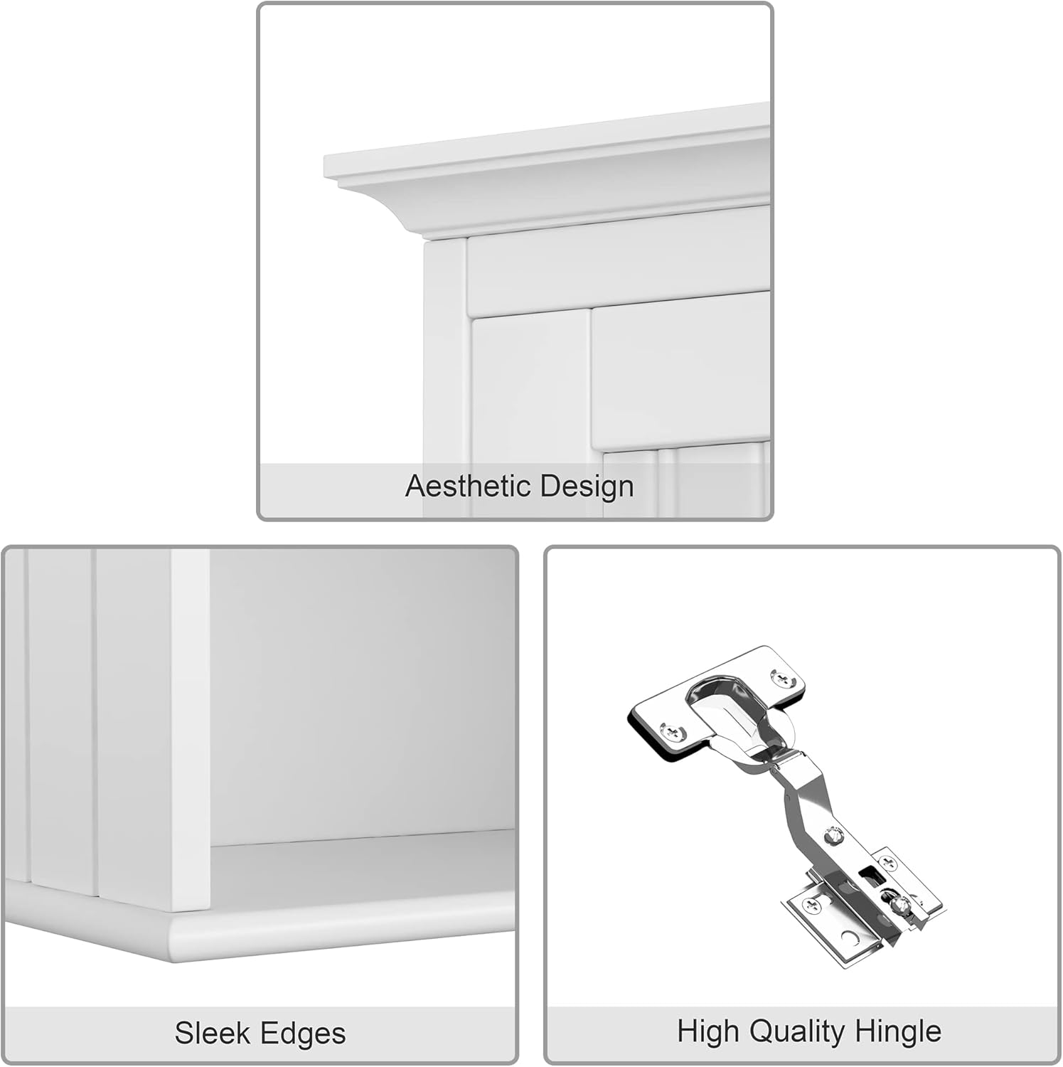 Treocho Wood Wall Cabinet, Bathroom Medicine Cabinet Storage with Doors and Adjustable Shelf, Rustic Cabinet Wall Mounted for Bathroom, Livingroom, Kitchen, Cupboard, White - Image 6