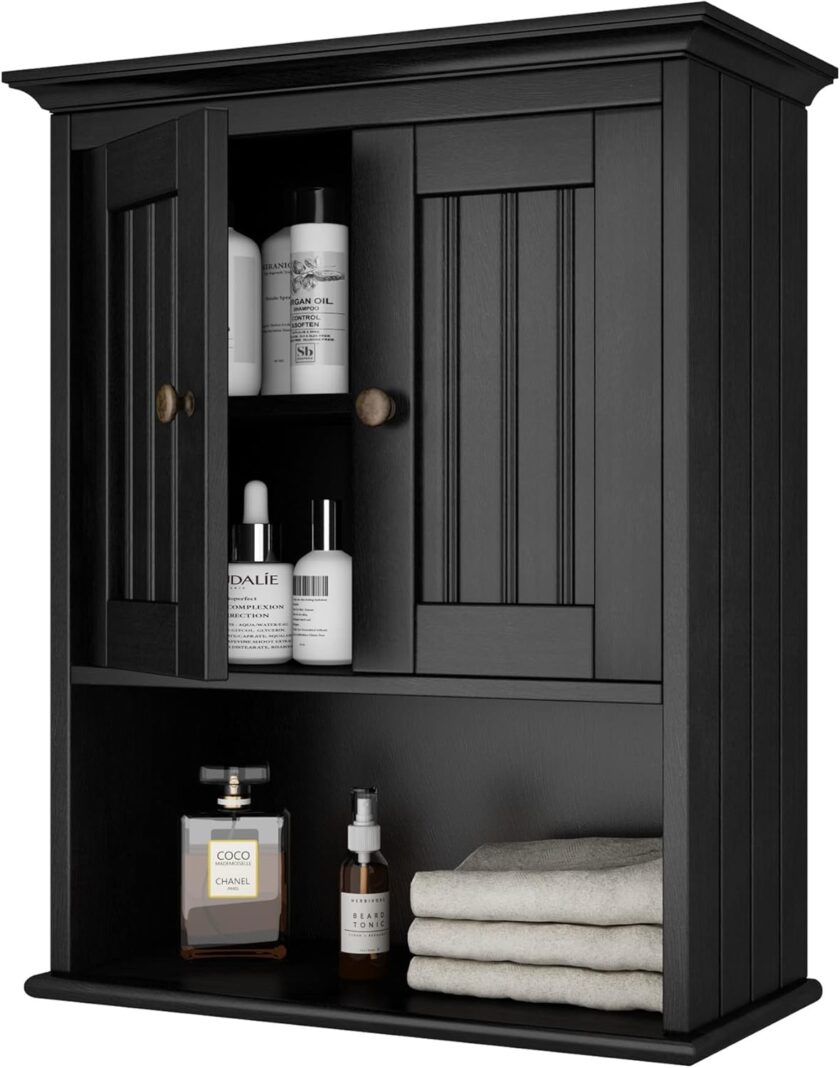 Treocho Wood Wall Cabinet, Bathroom Medicine Cabinet Storage with Doors and Adjustable Shelf, Rustic Cabinet Wall Mounted for Bathroom, Livingroom, Kitchen, Cupboard, White - Image 7