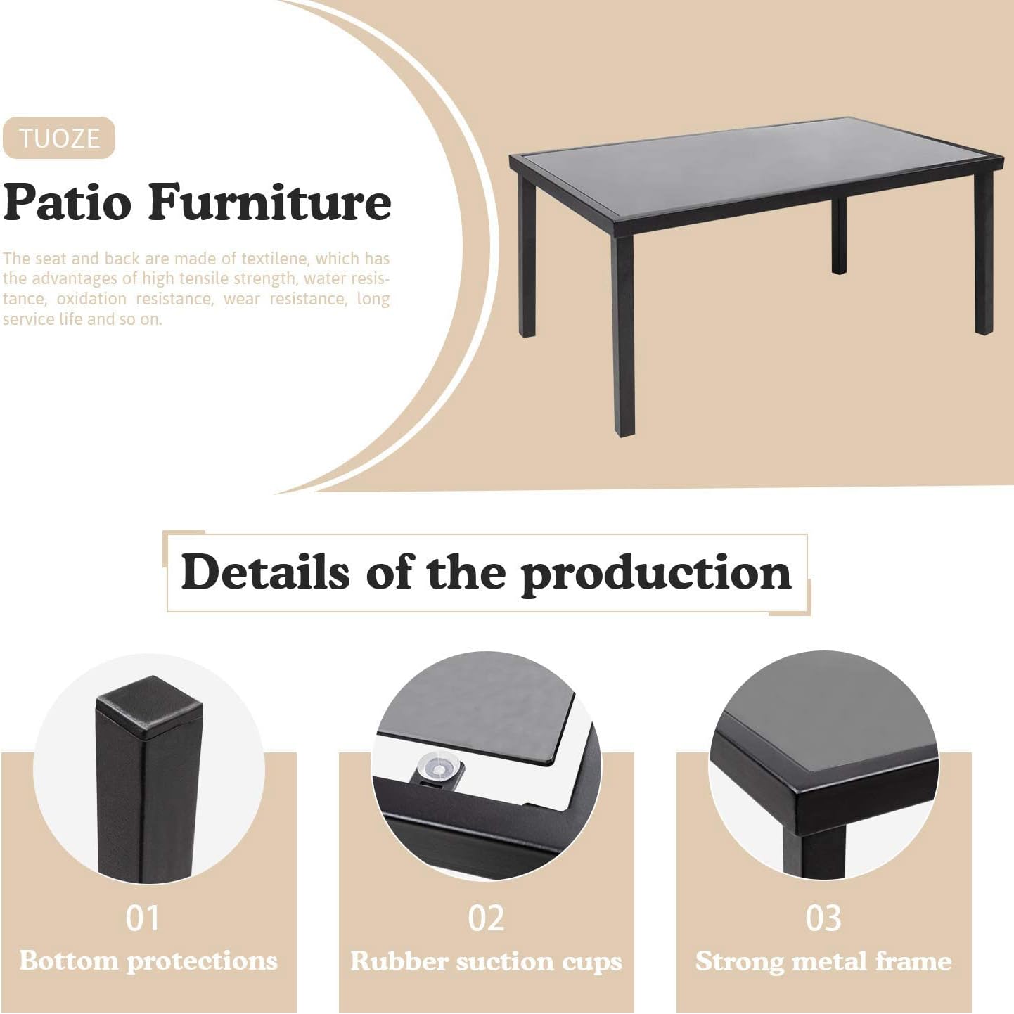 Tuoze 4 Pieces Patio Furniture Set Outdoor Conversation Set with Glass Coffee Table Bistro Set with Loveseat Garden Yard Lawn and Balcony (Black) - Image 4