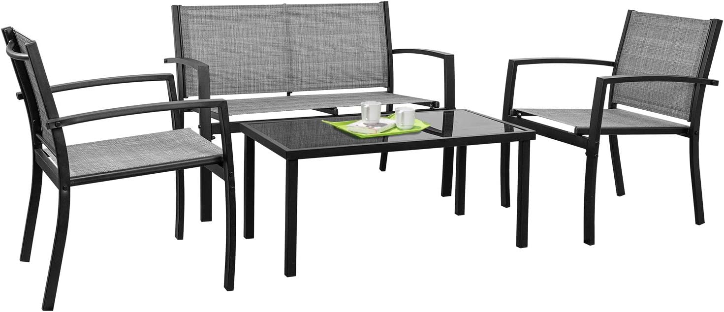 Tuoze 4 Pieces Patio Furniture Set Outdoor Conversation Set with Glass Coffee Table Bistro Set with Loveseat Garden Yard Lawn and Balcony (Black) - Image 10