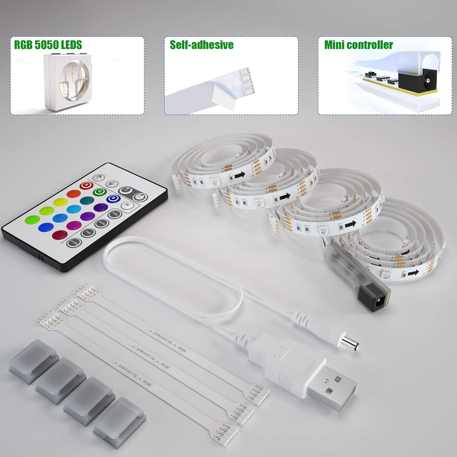 Tv Led Backlight,Maylit Pre-Cut 6.56ft Led Strip Lights for 40-60in Tv,4Pcs USB Powered Tv Lights kit with Remote,RGB Bias Lighting for Room Decor - Image 2