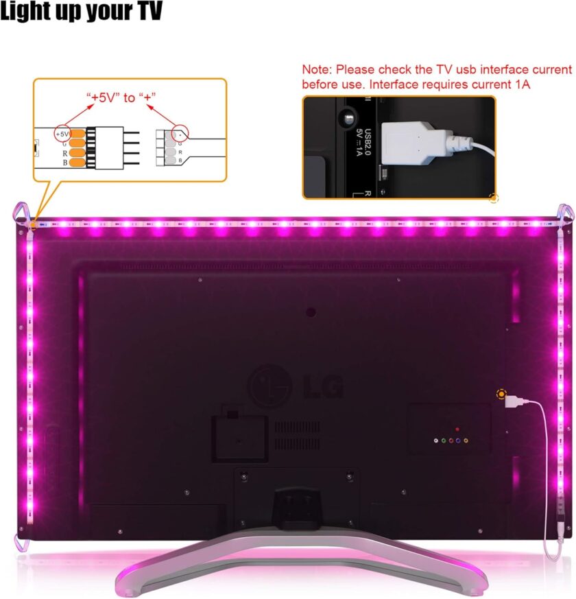 Tv Led Backlight,Maylit Pre-Cut 6.56ft Led Strip Lights for 40-60in Tv,4Pcs USB Powered Tv Lights kit with Remote,RGB Bias Lighting for Room Decor - Image 4