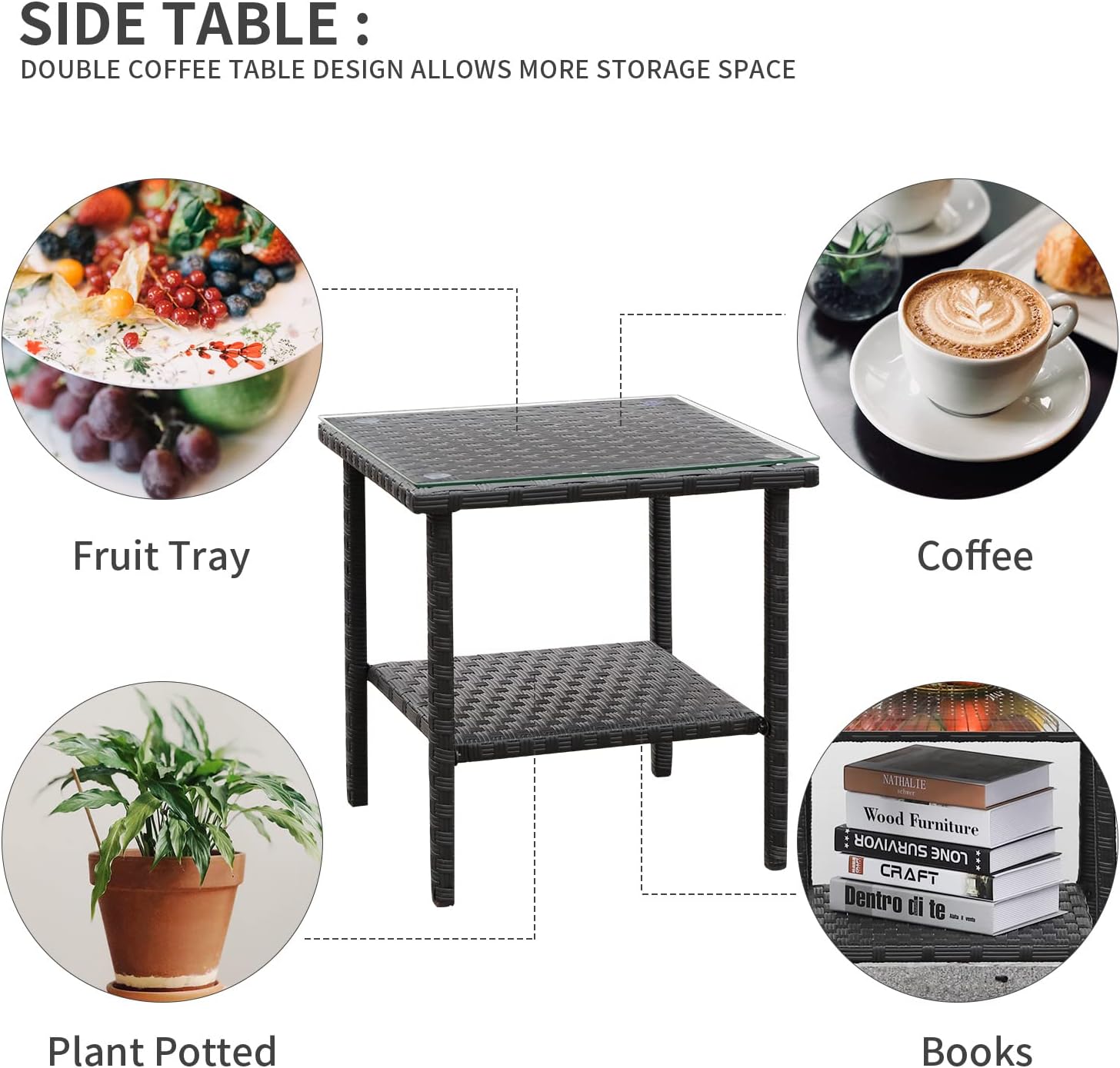 Valita 5-Piece Outdoor PE Wicker Furniture Set, Patio Sectional Chaise Lounge Black All Weather Resin Rattan Chairs and Ottomans,Storage Table Conversation Sofa with Non-Slip Gray Washable Cushions - Image 5