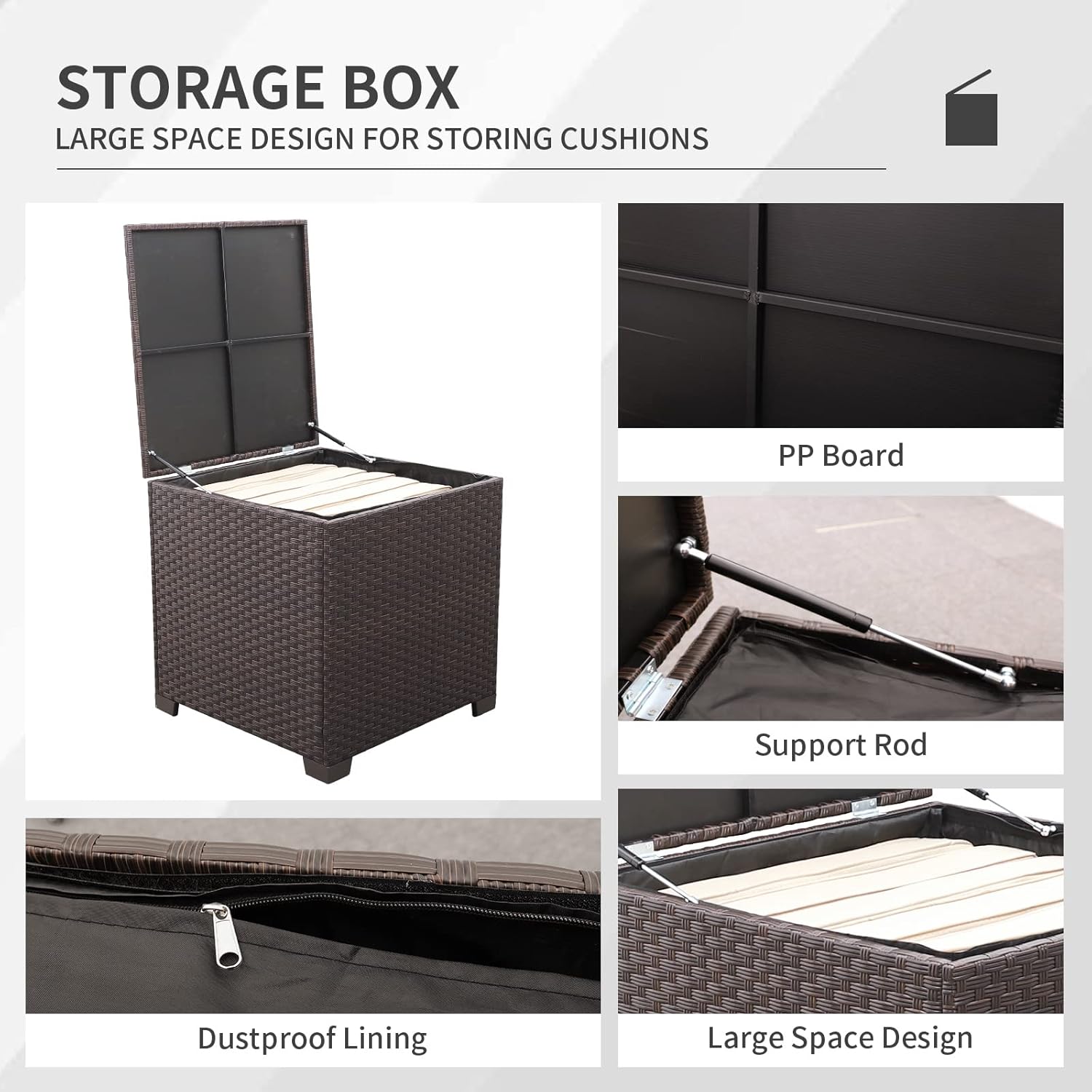 VALITA Patio PE Wicker Furniture Set 4 Pieces Outdoor Brown Rattan Clearance Sectional Conversation Sofa Chair with Storage Box Table and Turquoise Cushions - Image 6