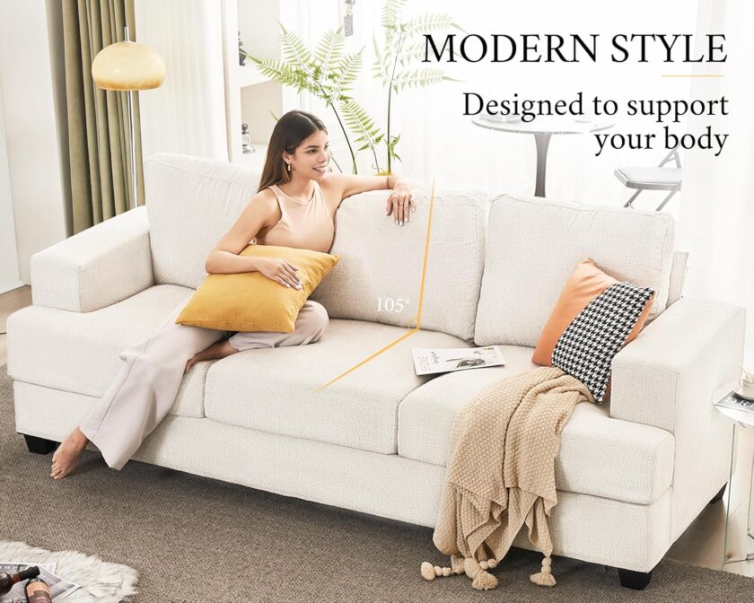 VanAcc 89" Sofa, Comfy Sofa Couch with Extra Deep Seats, Modern Sofa- 3 Seater Sofa, Couch for Living Room Apartment Lounge, Beige Chenille - Image 2