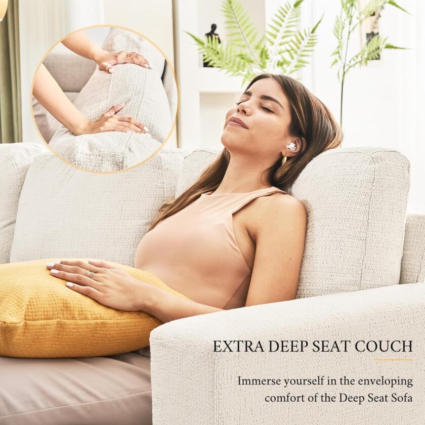 VanAcc 89" Sofa, Comfy Sofa Couch with Extra Deep Seats, Modern Sofa- 3 Seater Sofa, Couch for Living Room Apartment Lounge, Beige Chenille - Image 4