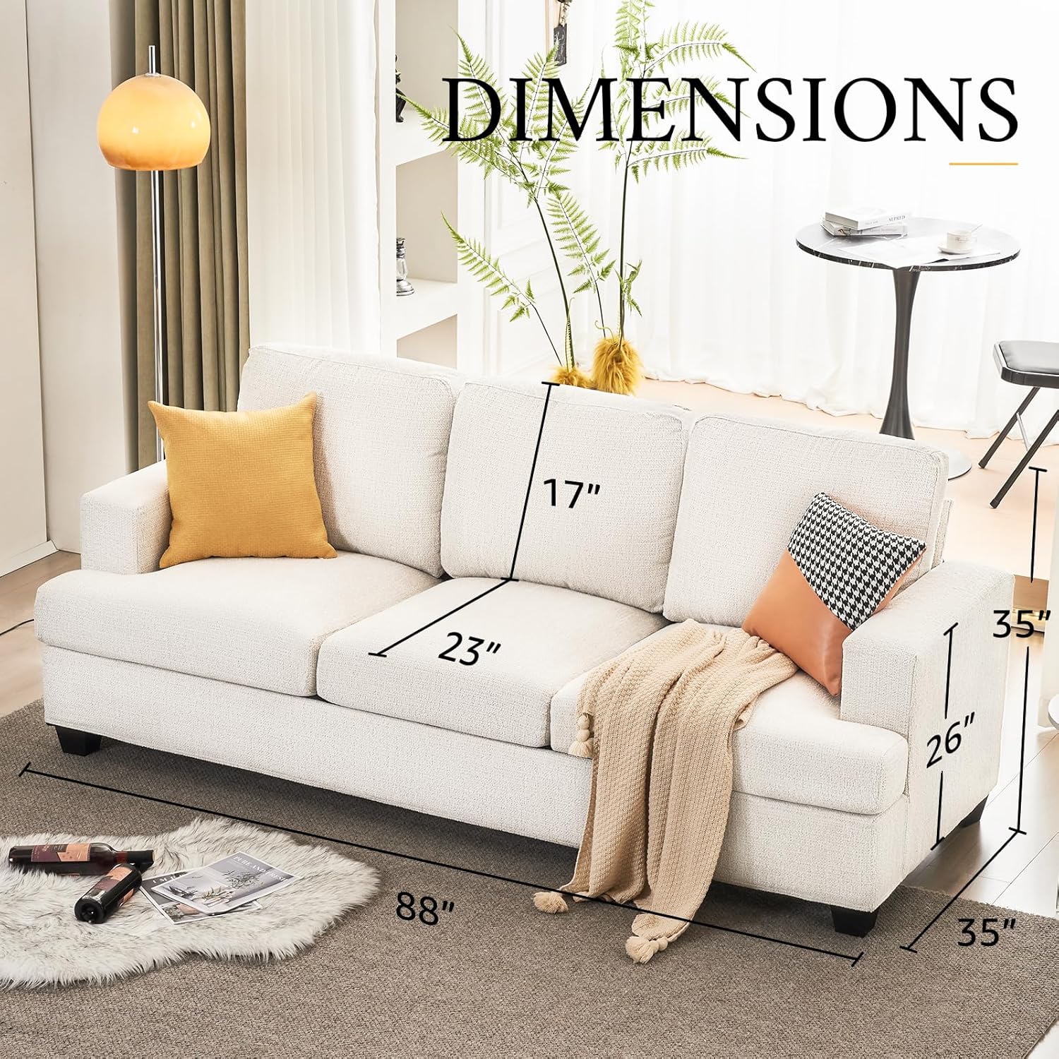 VanAcc 89" Sofa, Comfy Sofa Couch with Extra Deep Seats, Modern Sofa- 3 Seater Sofa, Couch for Living Room Apartment Lounge, Beige Chenille - Image 6