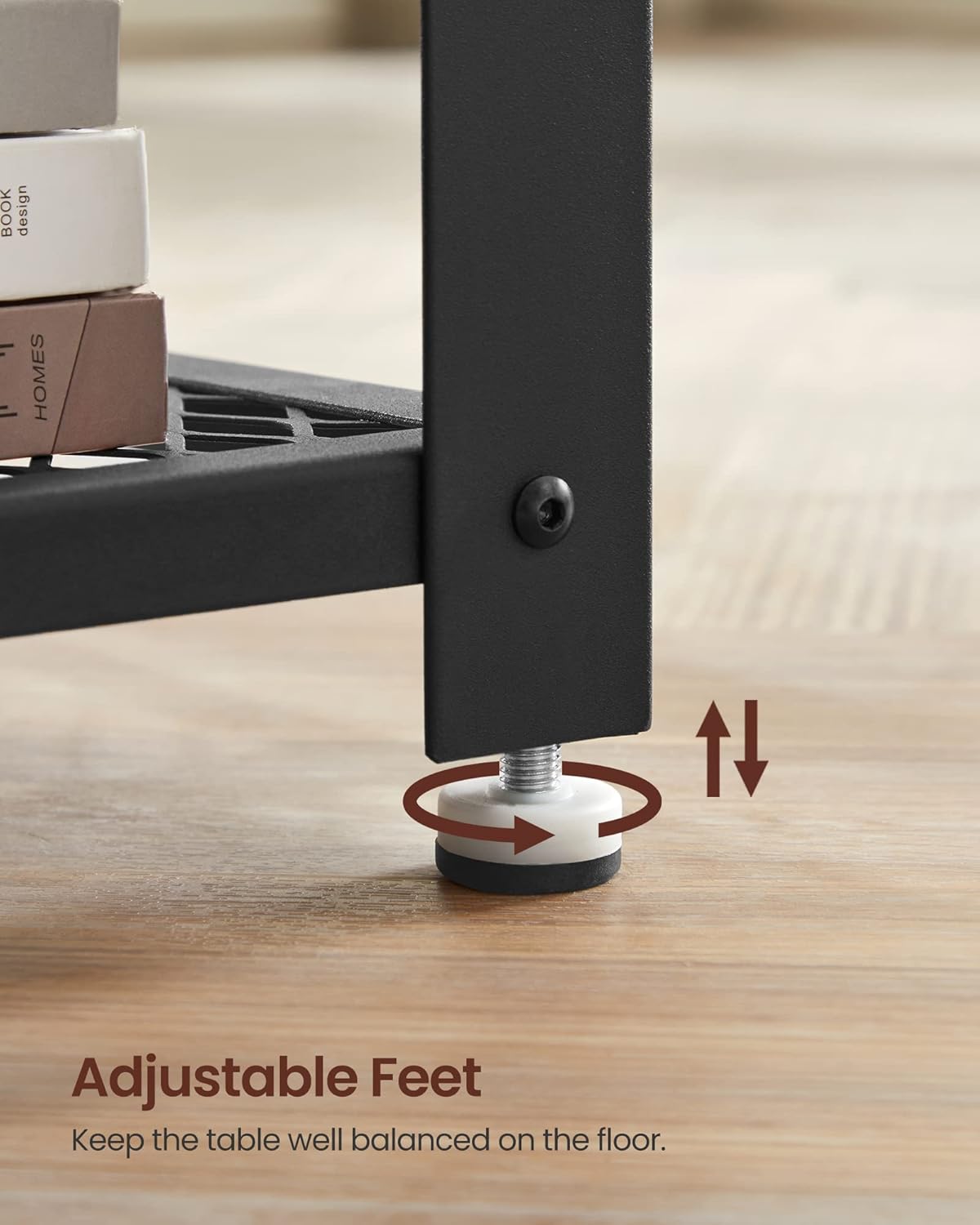 VASAGLE Coffee Table for Living Room, 2-Tier Cocktail Table, Center Table with Mesh Shelf, Steel Frame, Adjustable Feet, Industrial Style, Rustic Brown and Black ULCT61X - Image 8