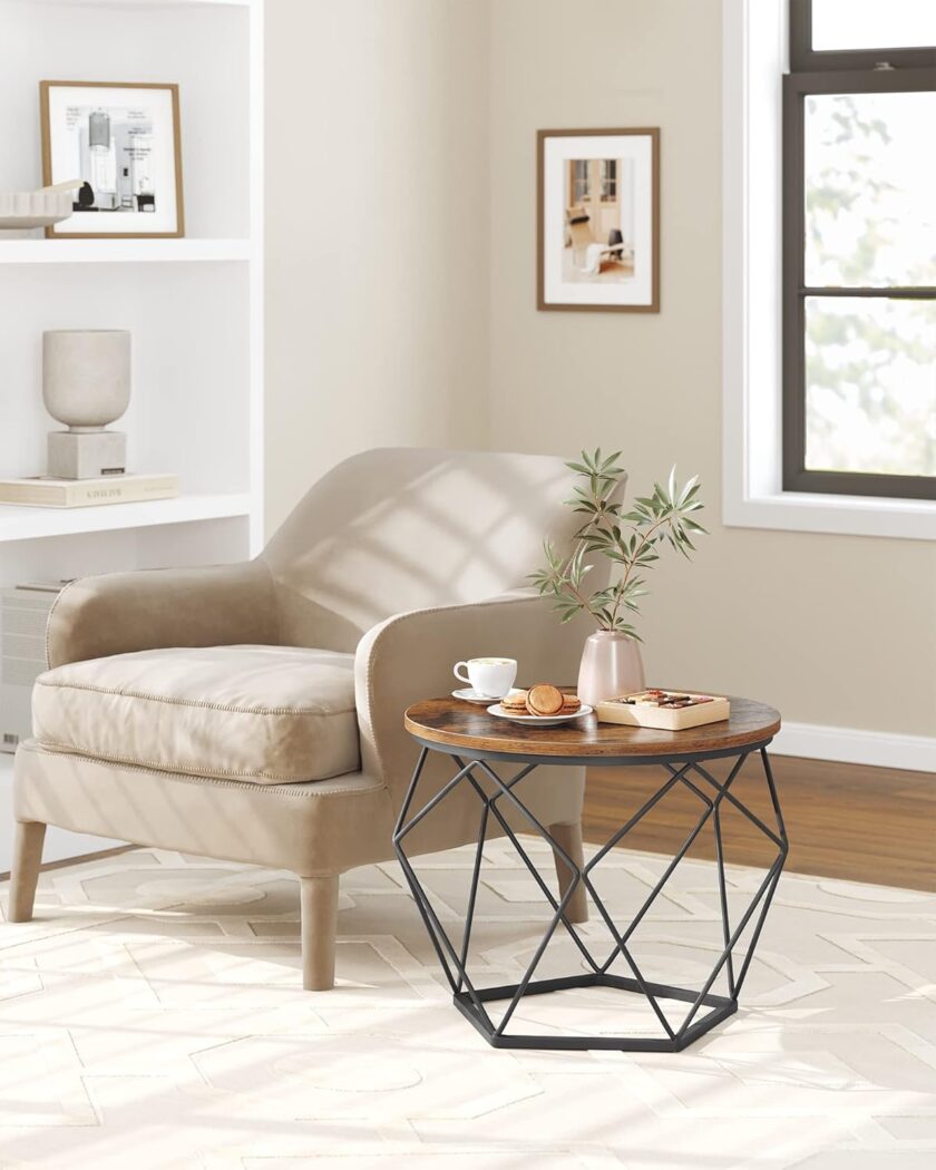 VASAGLE Small Coffee Table Set of 2, Round Coffee Table with Steel Frame, Side End Table for Living Room, Bedroom, Office, Rustic Brown and Black - Image 5