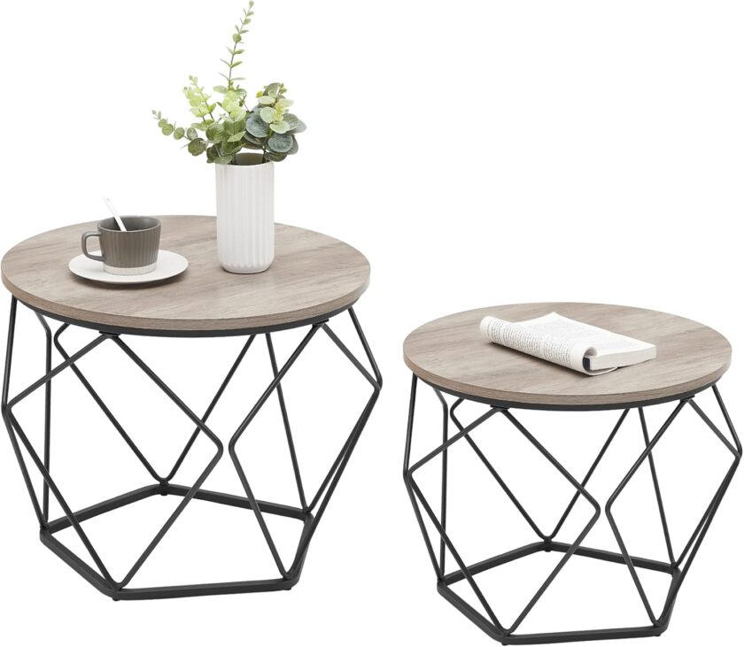 VASAGLE Small Coffee Table Set of 2, Round Coffee Table with Steel Frame, Side End Table for Living Room, Bedroom, Office, Rustic Brown and Black - Image 11