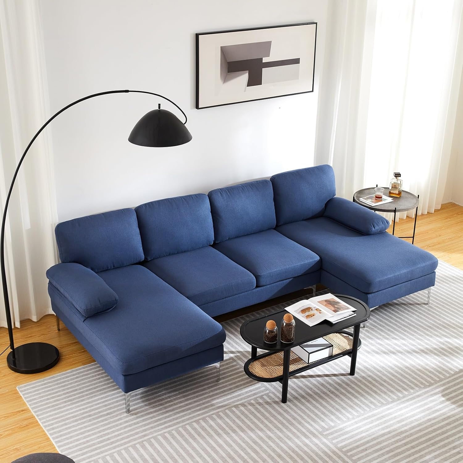 VERYKE U Shape Sectional Sofa Couch,Modern 110'' Linen Fabric Tufted Sectional Couch Sofa, Upholstered Sofa Bed with Metal Legs for Living Room - Image 12