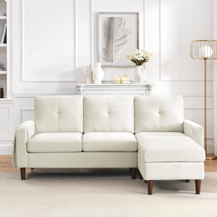 VERYKE U Shape Sectional Sofa Couch,Modern 110'' Linen Fabric Tufted Sectional Couch Sofa, Upholstered Sofa Bed with Metal Legs for Living Room - Image 22