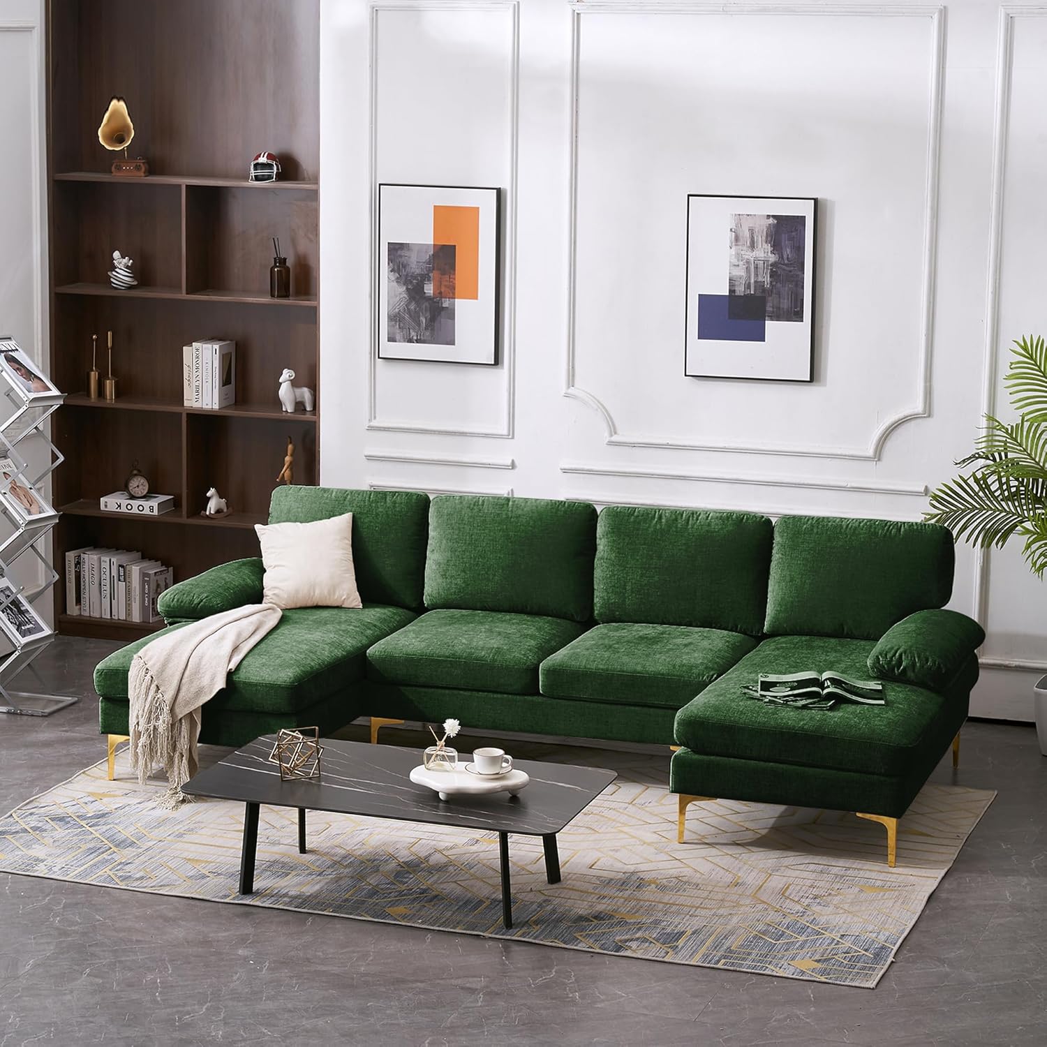 VERYKE U Shape Sectional Sofa Couch,Modern 110'' Linen Fabric Tufted Sectional Couch Sofa, Upholstered Sofa Bed with Metal Legs for Living Room - Image 21