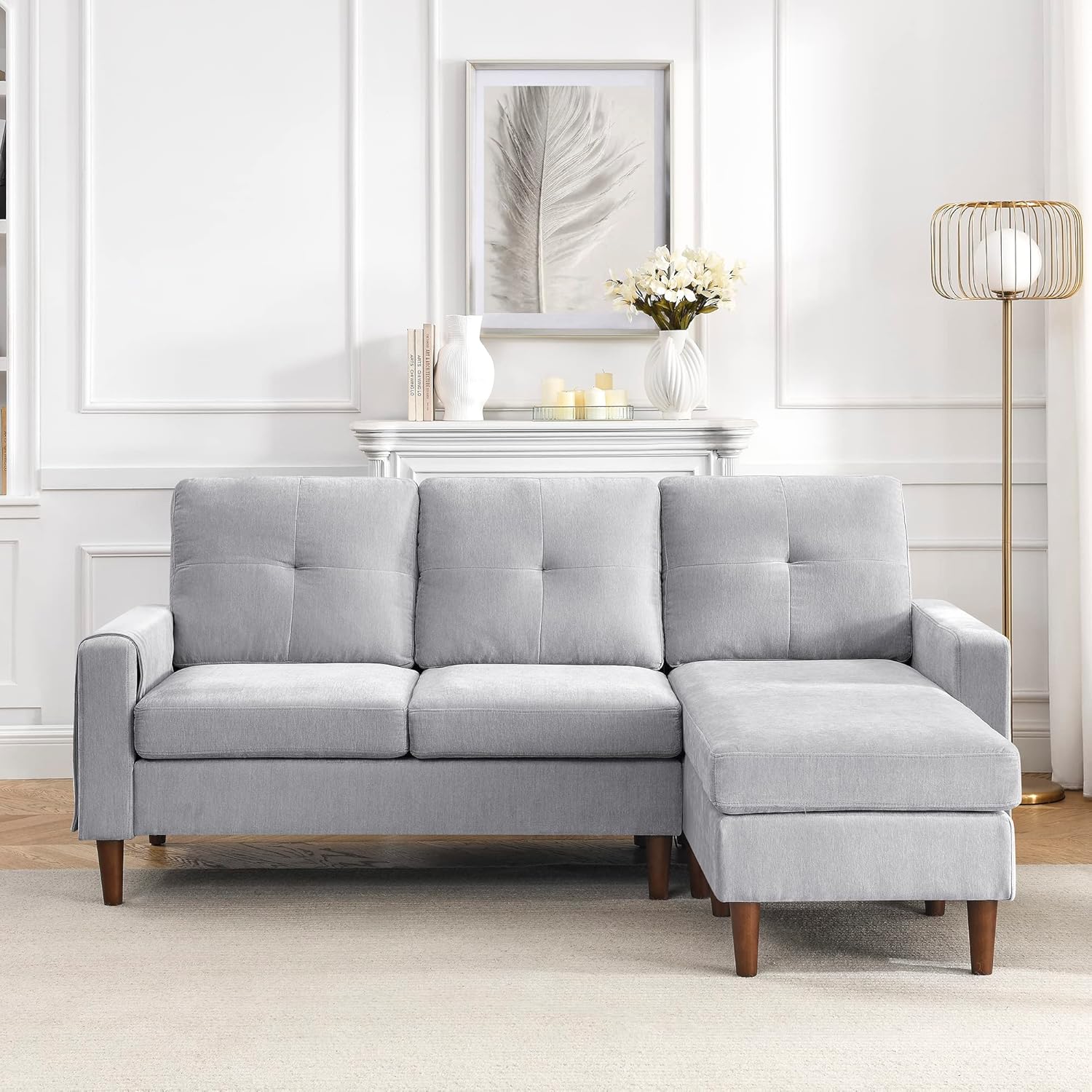 VERYKE U Shape Sectional Sofa Couch,Modern 110'' Linen Fabric Tufted Sectional Couch Sofa, Upholstered Sofa Bed with Metal Legs for Living Room - Image 23