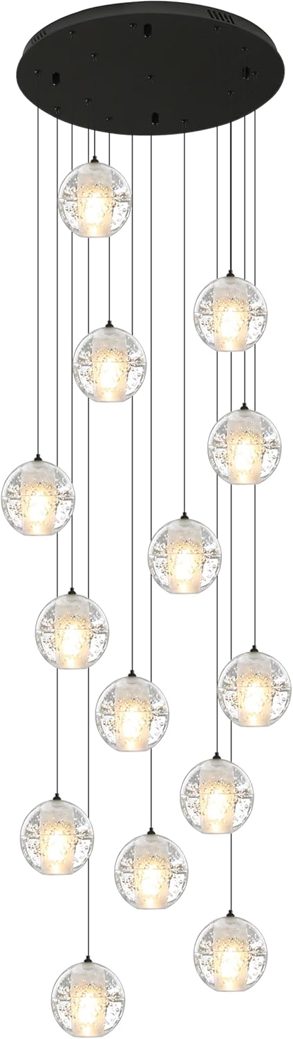 W23.6" x H177" 26-Light Chandeliers Spiral Modern Crystal Chandeliers Raindrop Large Flush Chandeliers High Ceiling Lights Fixtures for Villa Living Room Entryway Foyer Staircase Lighting (Round) - Image 19