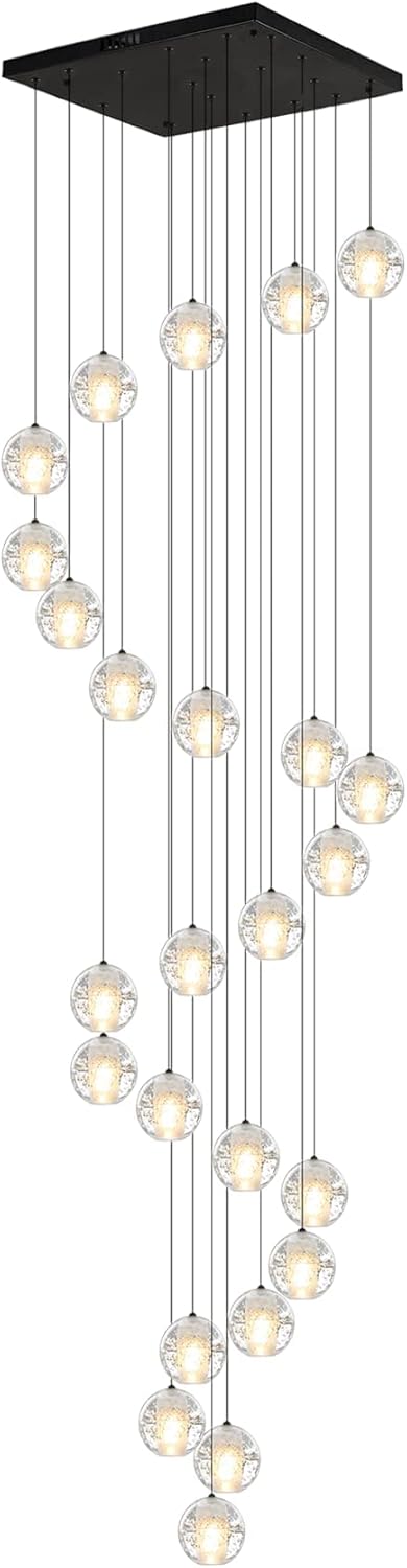 W23.6" x H177" 26-Light Chandeliers Spiral Modern Crystal Chandeliers Raindrop Large Flush Chandeliers High Ceiling Lights Fixtures for Villa Living Room Entryway Foyer Staircase Lighting (Round) - Image 16