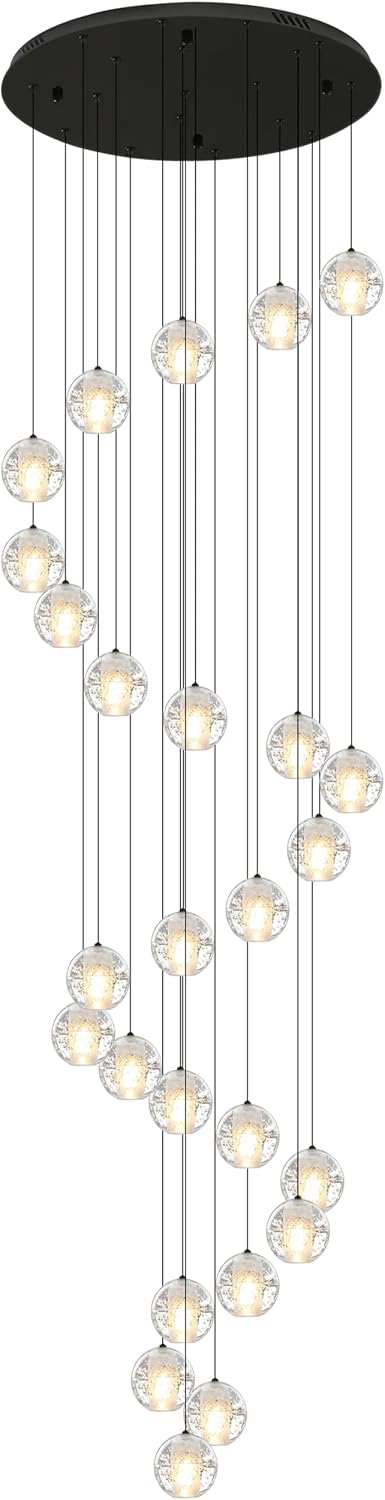 W23.6" x H177" 26-Light Chandeliers Spiral Modern Crystal Chandeliers Raindrop Large Flush Chandeliers High Ceiling Lights Fixtures for Villa Living Room Entryway Foyer Staircase Lighting (Round) - Image 14