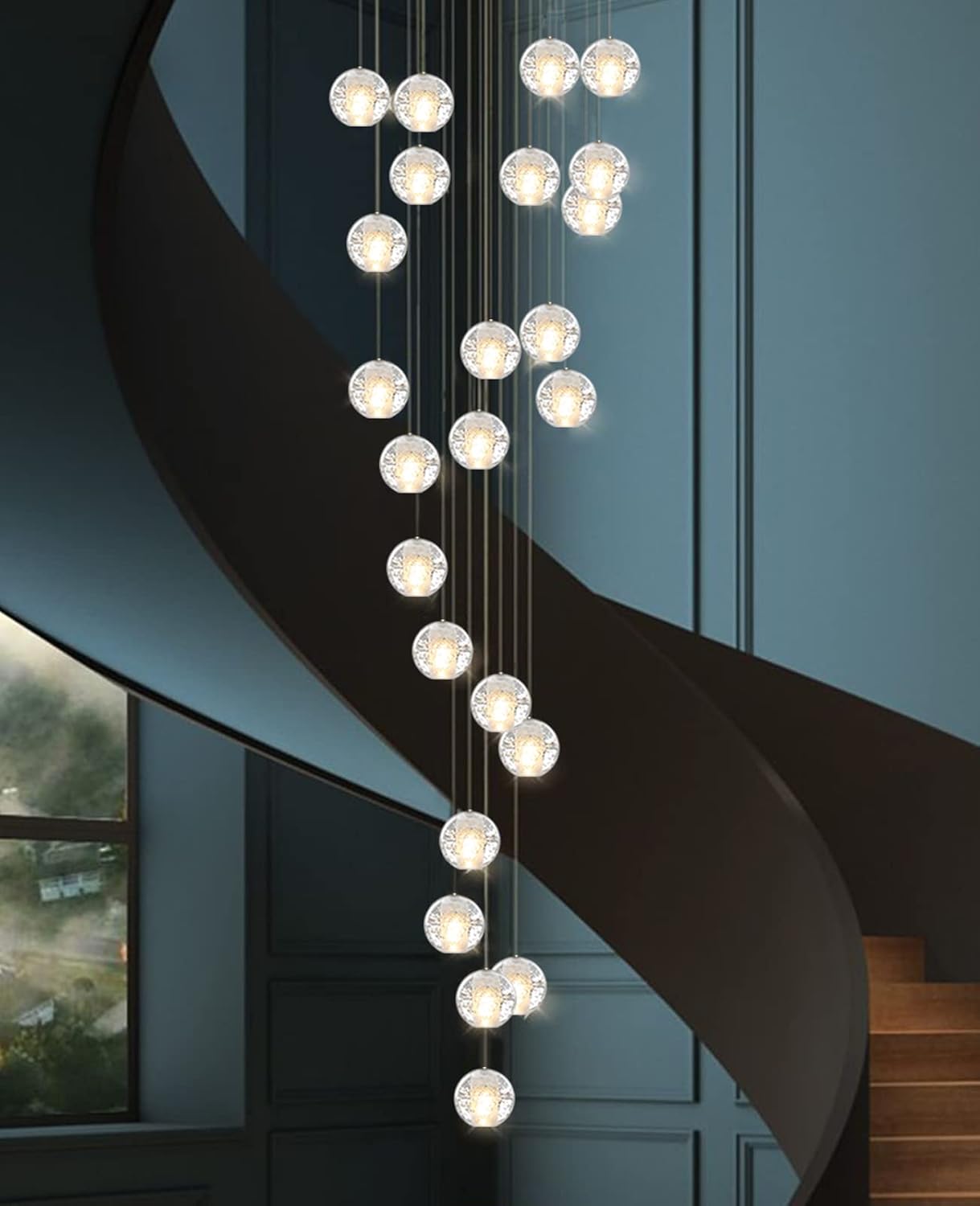 W23.6" x H177" 26-Light Chandeliers Spiral Modern Crystal Chandeliers Raindrop Large Flush Chandeliers High Ceiling Lights Fixtures for Villa Living Room Entryway Foyer Staircase Lighting (Round) - Image 18