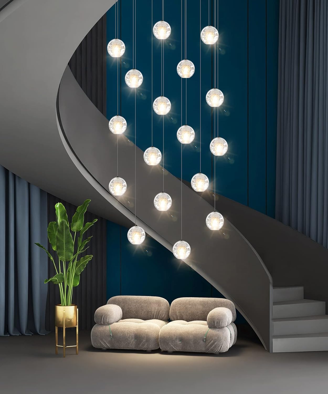 W23.6" x H177" 26-Light Chandeliers Spiral Modern Crystal Chandeliers Raindrop Large Flush Chandeliers High Ceiling Lights Fixtures for Villa Living Room Entryway Foyer Staircase Lighting (Round) - Image 15
