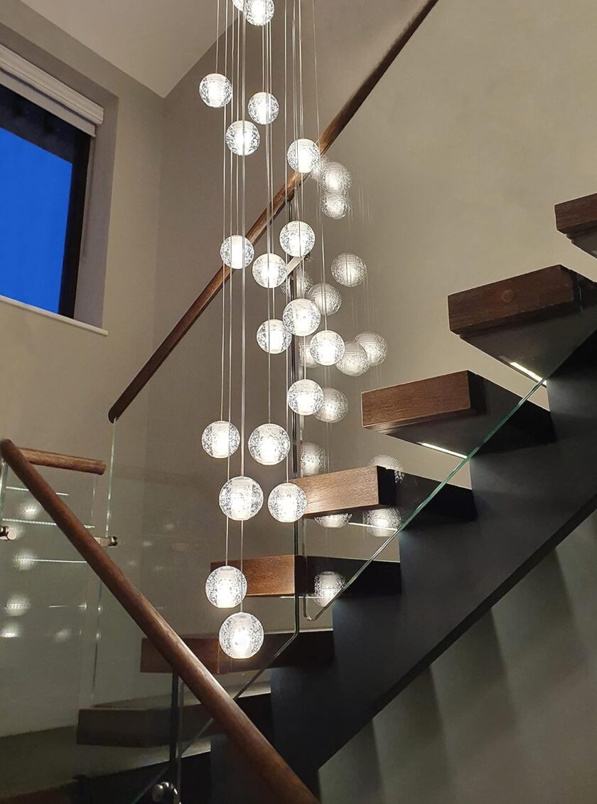 W23.6" x H177" 26-Light Chandeliers Spiral Modern Crystal Chandeliers Raindrop Large Flush Chandeliers High Ceiling Lights Fixtures for Villa Living Room Entryway Foyer Staircase Lighting (Round)