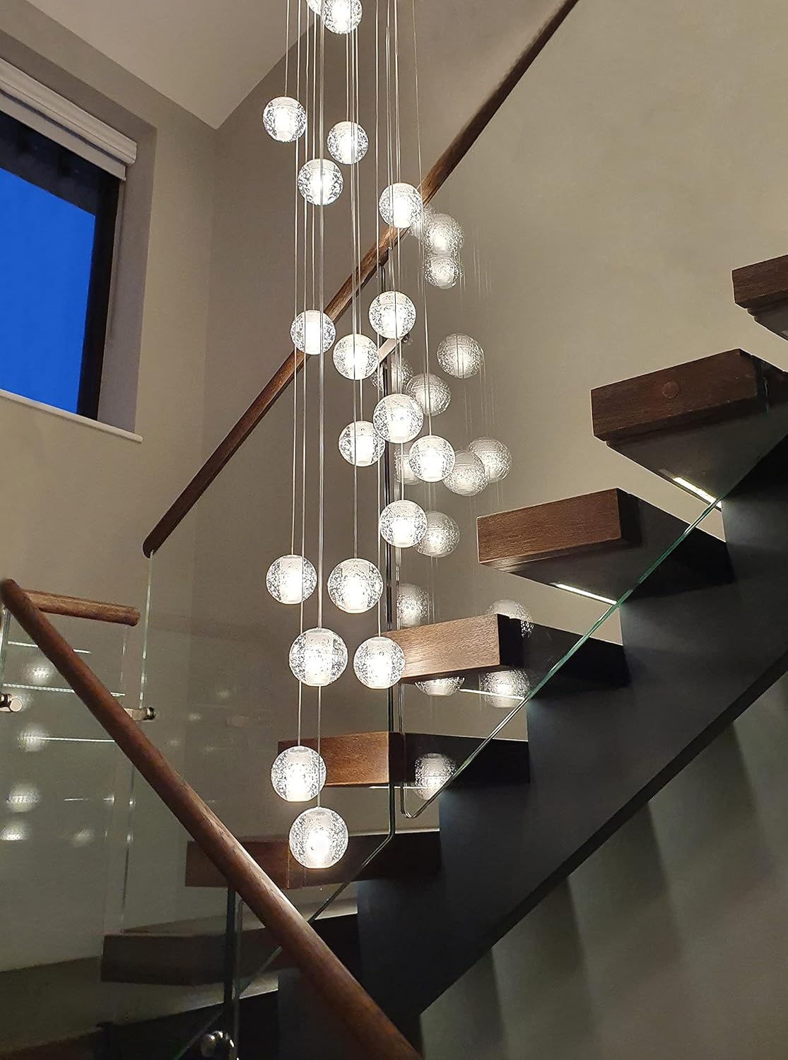 W23.6" x H177" 26-Light Chandeliers Spiral Modern Crystal Chandeliers Raindrop Large Flush Chandeliers High Ceiling Lights Fixtures for Villa Living Room Entryway Foyer Staircase Lighting (Round)