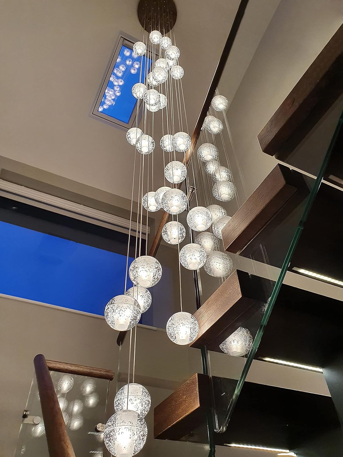 W23.6" x H177" 26-Light Chandeliers Spiral Modern Crystal Chandeliers Raindrop Large Flush Chandeliers High Ceiling Lights Fixtures for Villa Living Room Entryway Foyer Staircase Lighting (Round) - Image 3