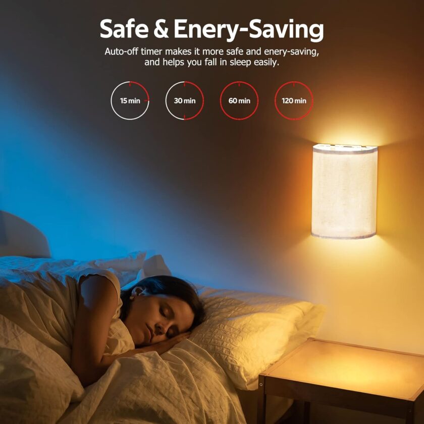 Wall Sconces Set of Two, Battery Rechargeable 3 Colors Changeable Dimmable Wall Lights Fixtures with Remote Control Fabric Height Wall Lamp Sconces for Bedroom Living Room Hallway - Image 7